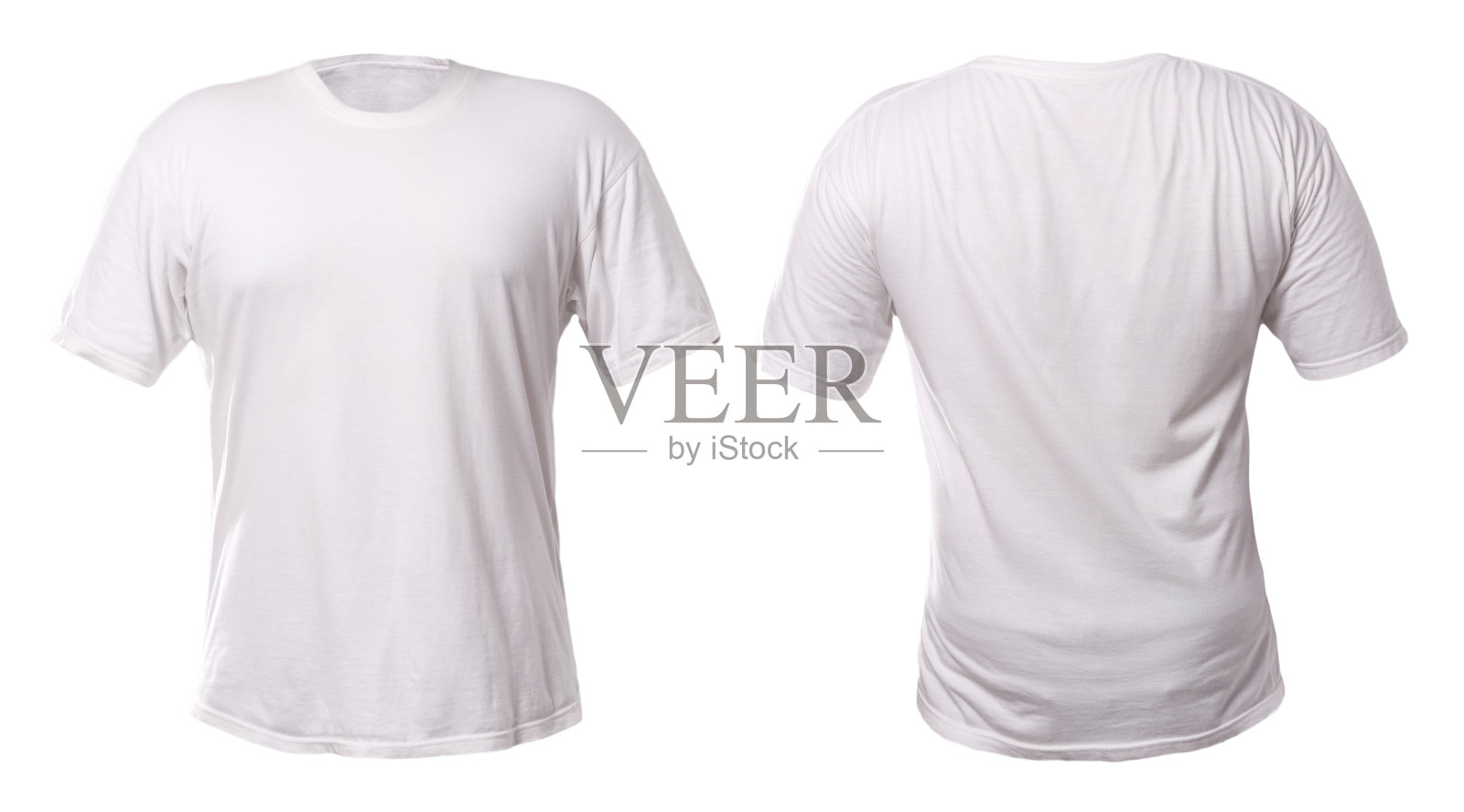 男士白色空白t恤模板，正面和背面，设计模型打印，孤立在白色背景照片摄影图片