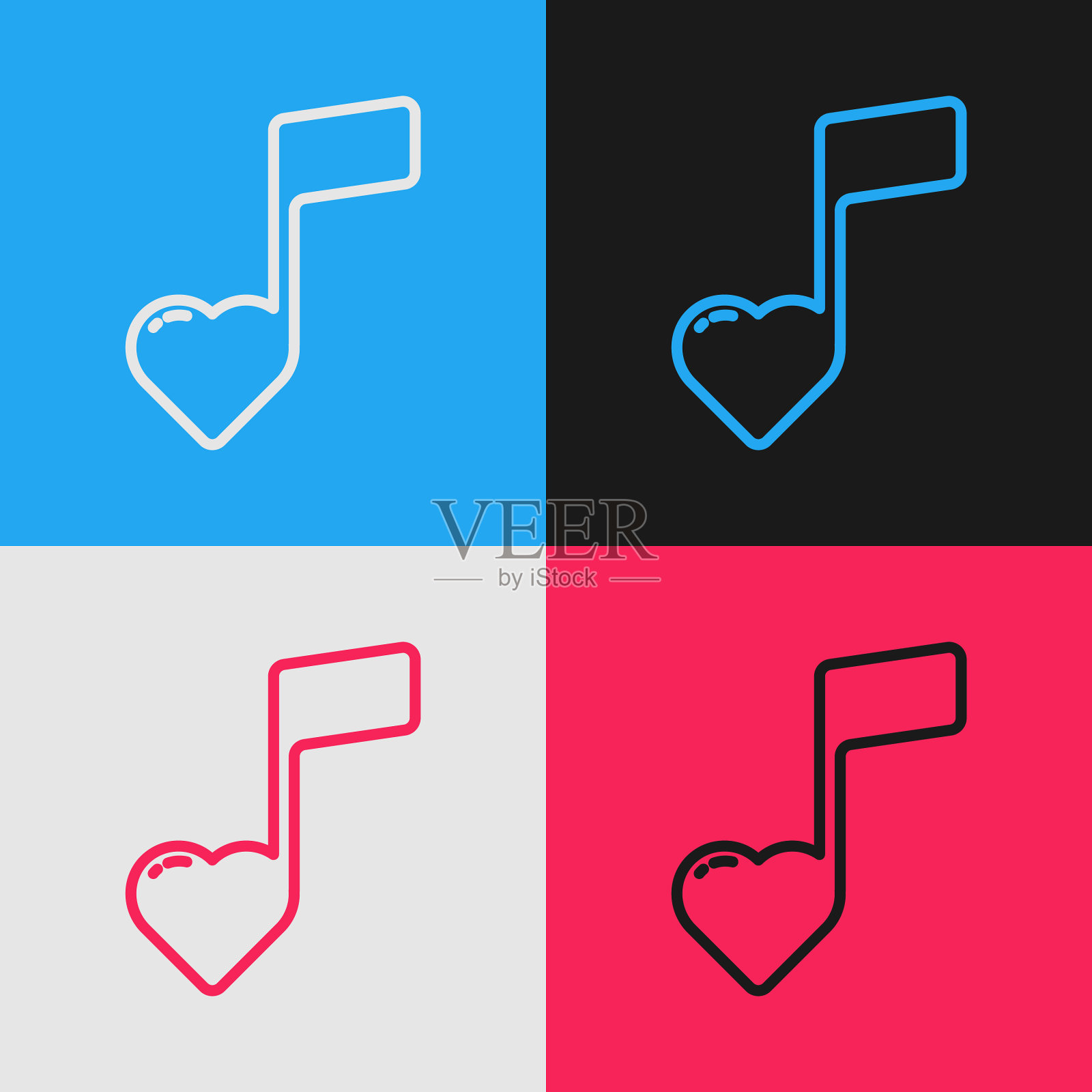 彩色线条音乐音符音调与心形图标图标素材