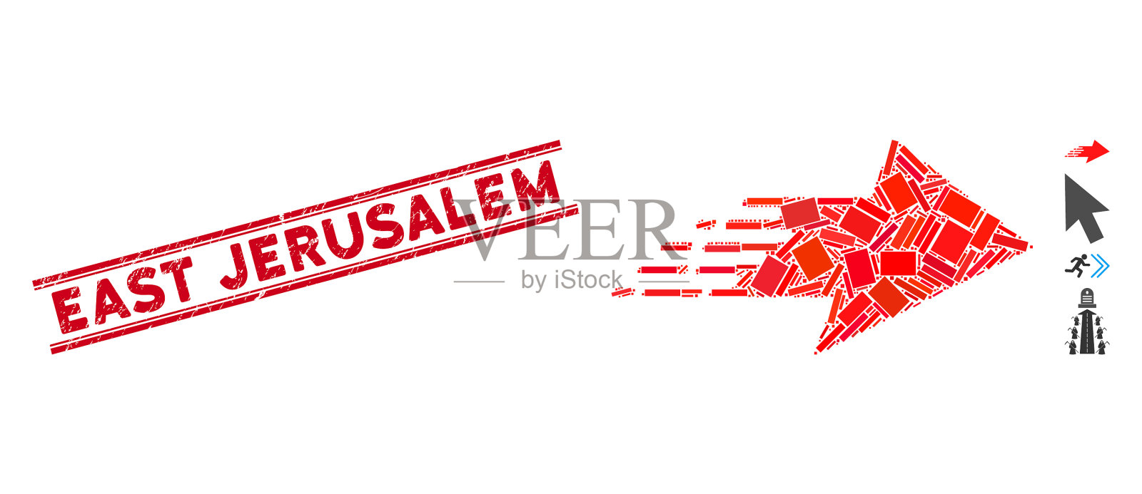 冲右箭头马赛克和划东插画图片素材