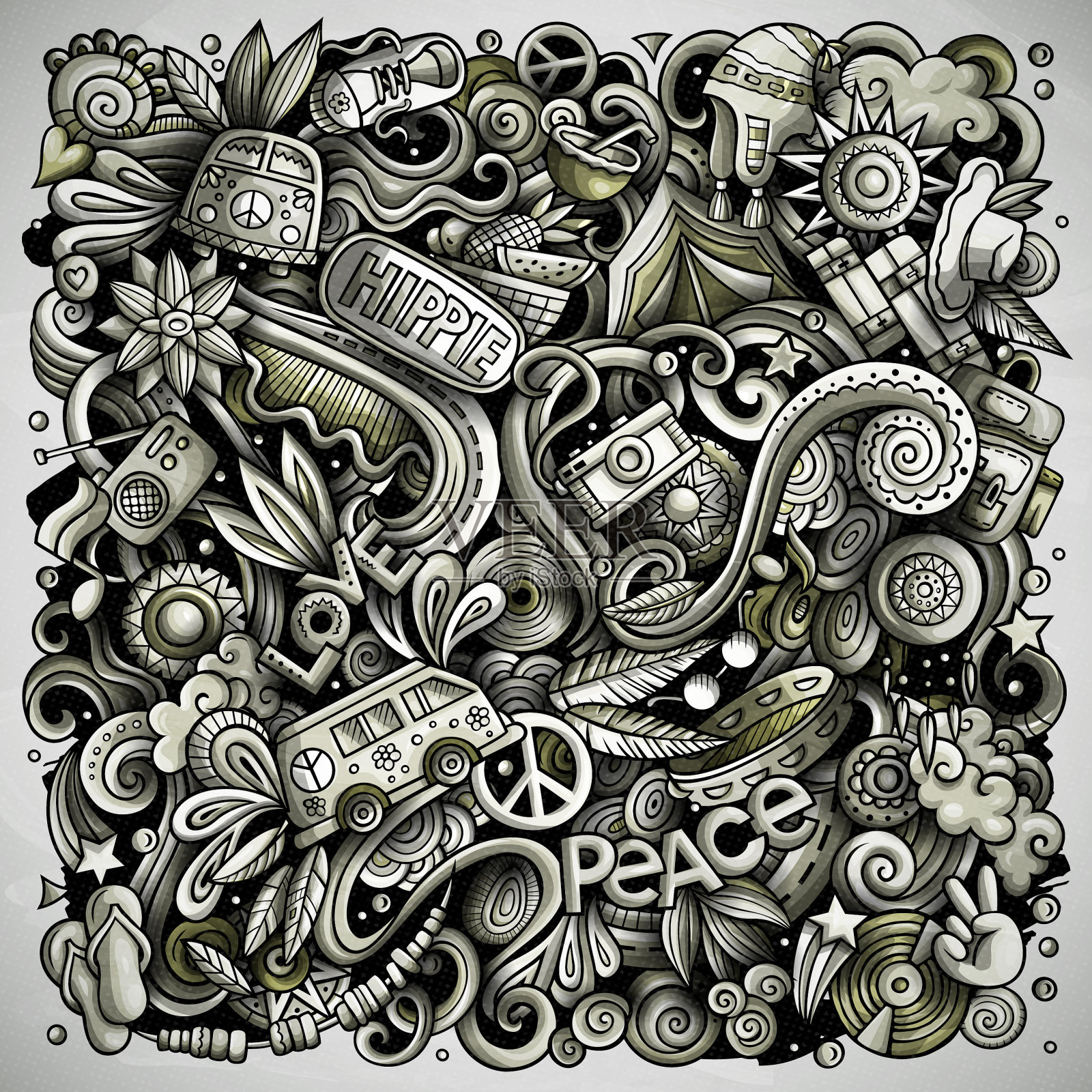 嬉皮士手绘涂鸦插画图片素材