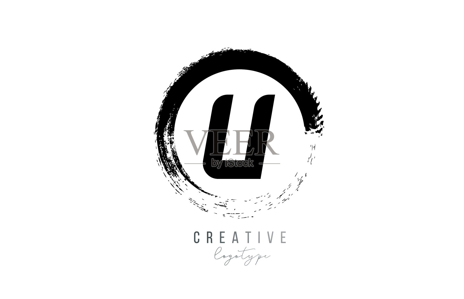 黑色字母grunge圆圈u字母标志插画图片素材