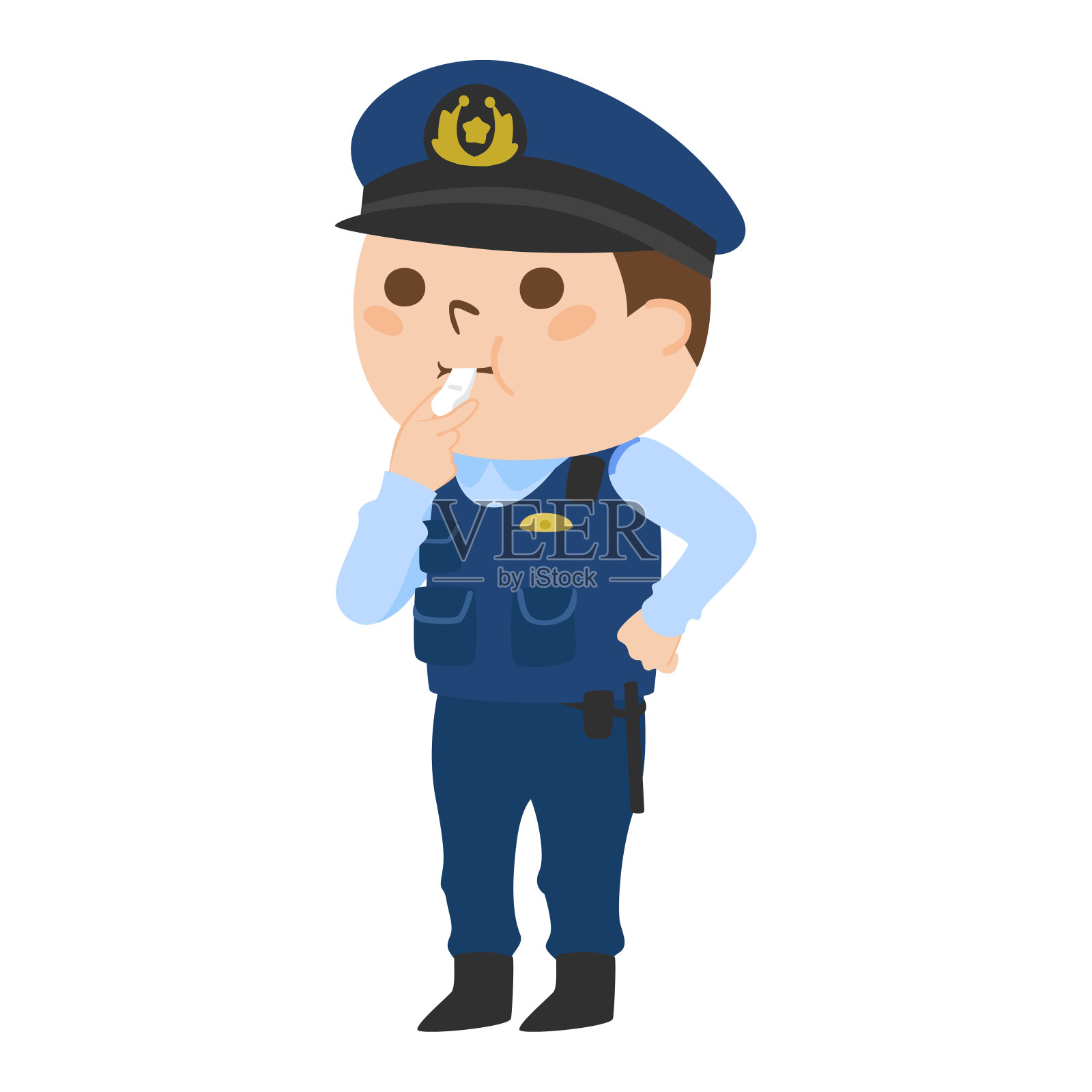 一个吹口哨的男警官的插图。插画图片素材