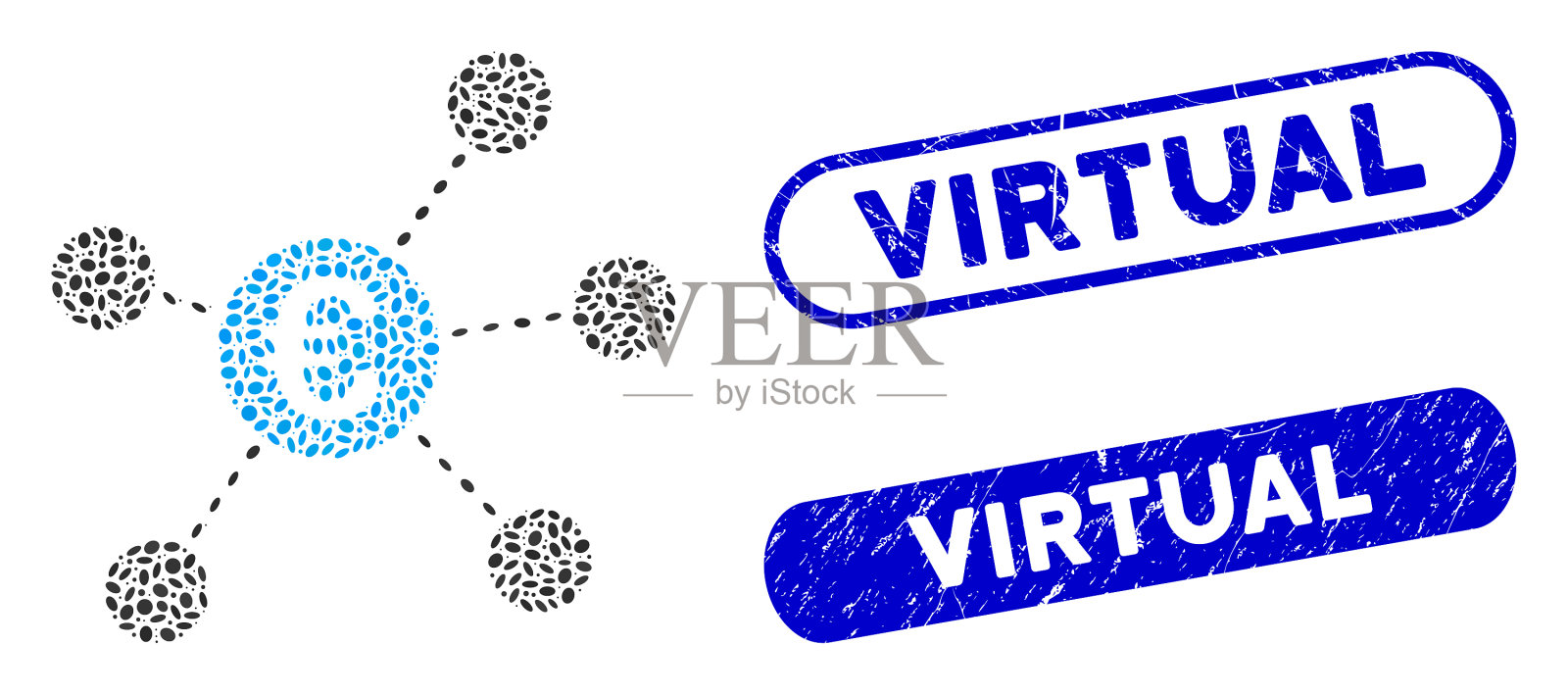 椭圆马赛克欧元虚拟链接与垃圾插画图片素材