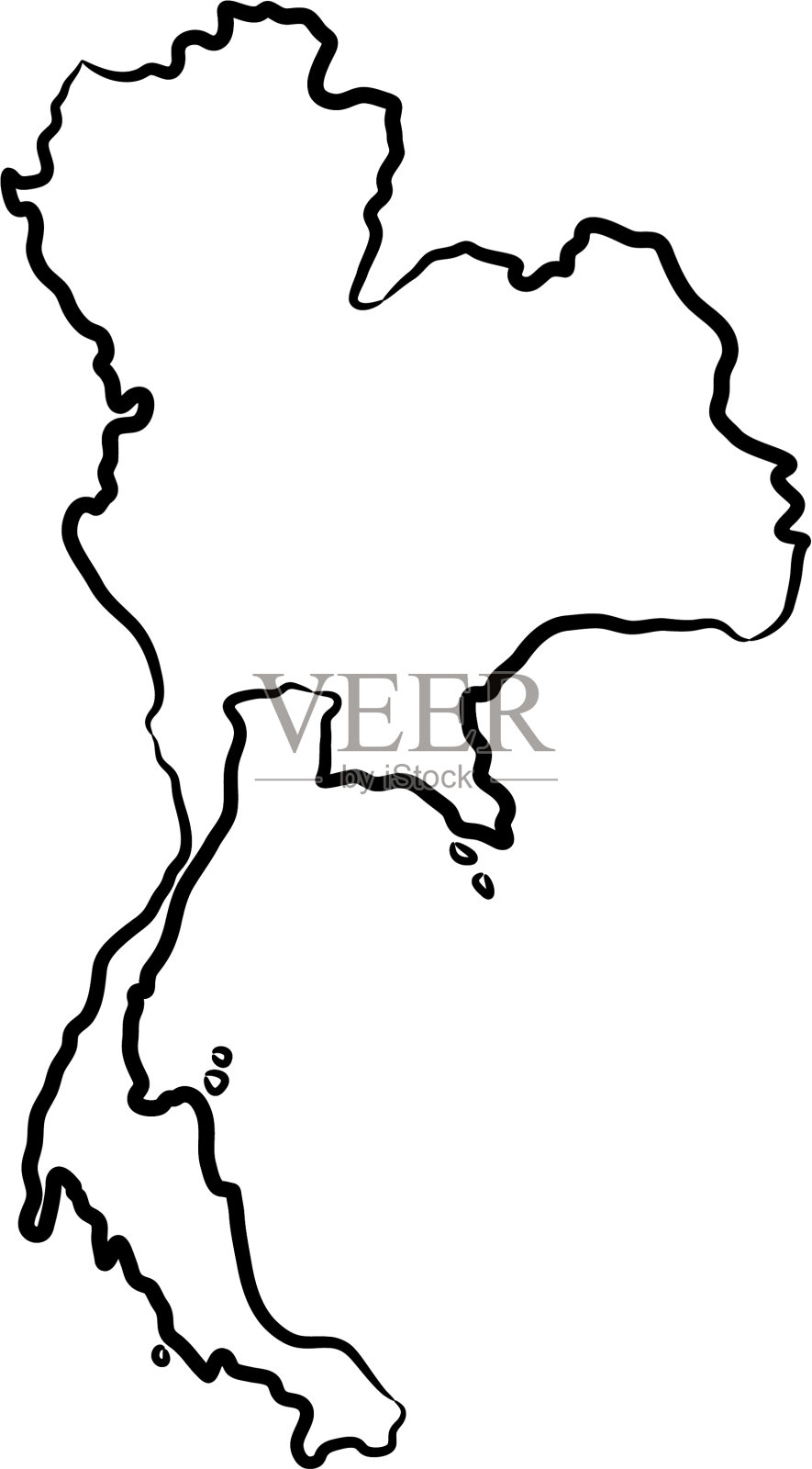 泰国地图由等高线黑色笔刷线条构成插画图片素材
