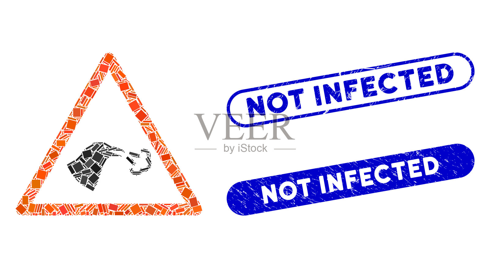 带有冠状病毒的马赛克禽流感警告图标插画图片素材