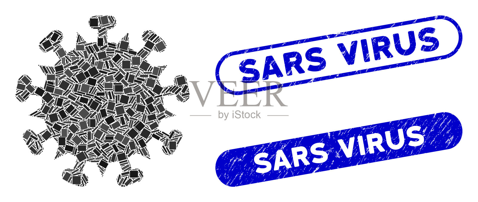 马赛克非典病毒图标与冠状病毒垃圾插画图片素材