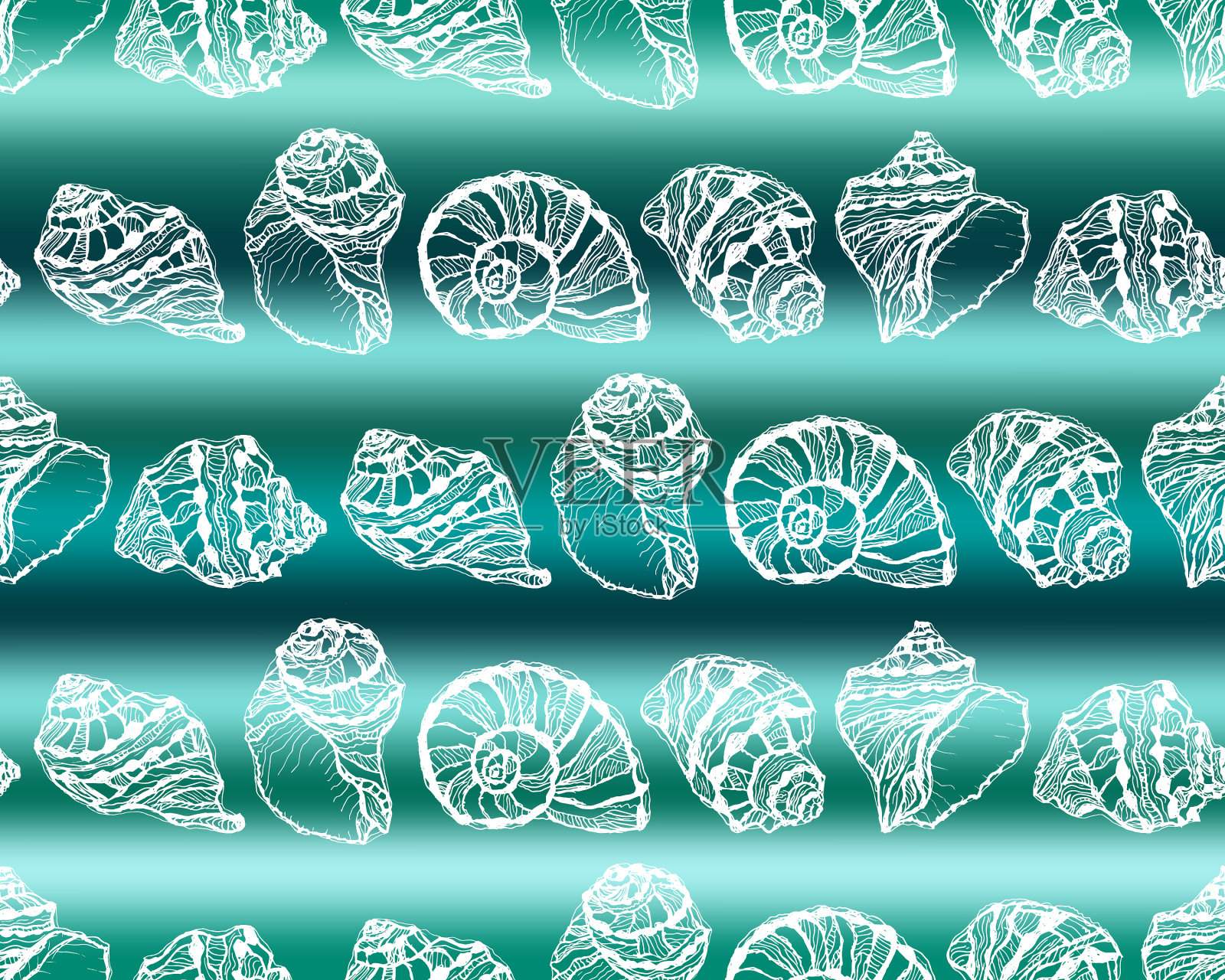 海洋无缝图案与海贝插画图片素材