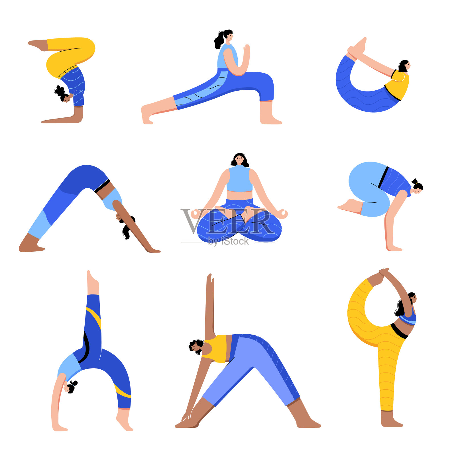 瑜伽平面矢量插图。健康的生活方式插画图片素材