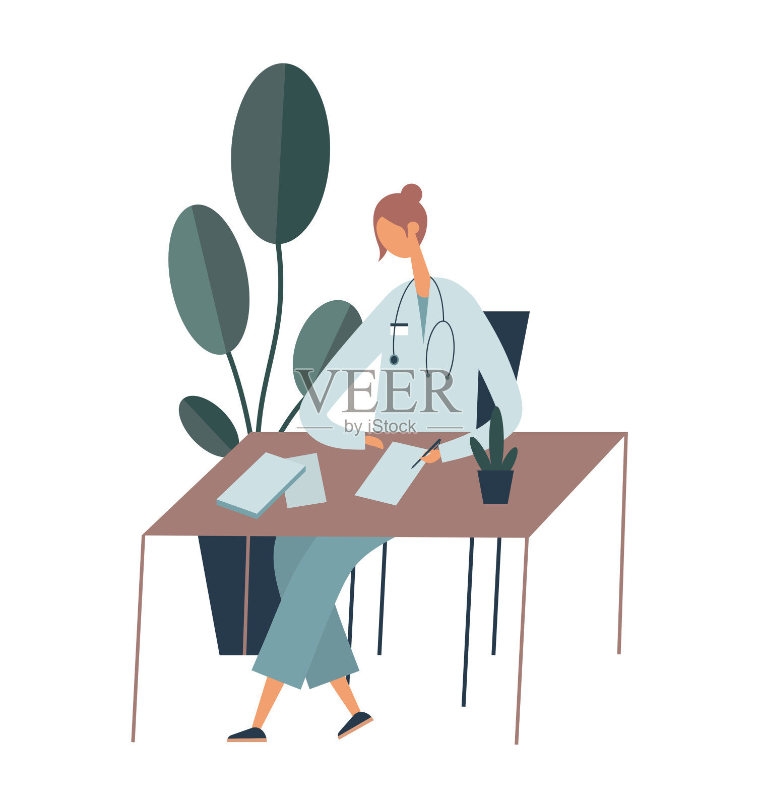 在办公室处理文件的医生。平面向量插图插画图片素材