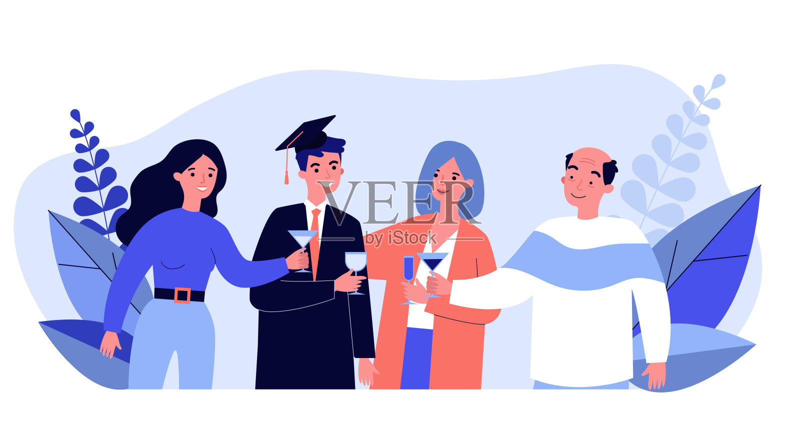 全家庆祝儿子大学毕业插画图片素材