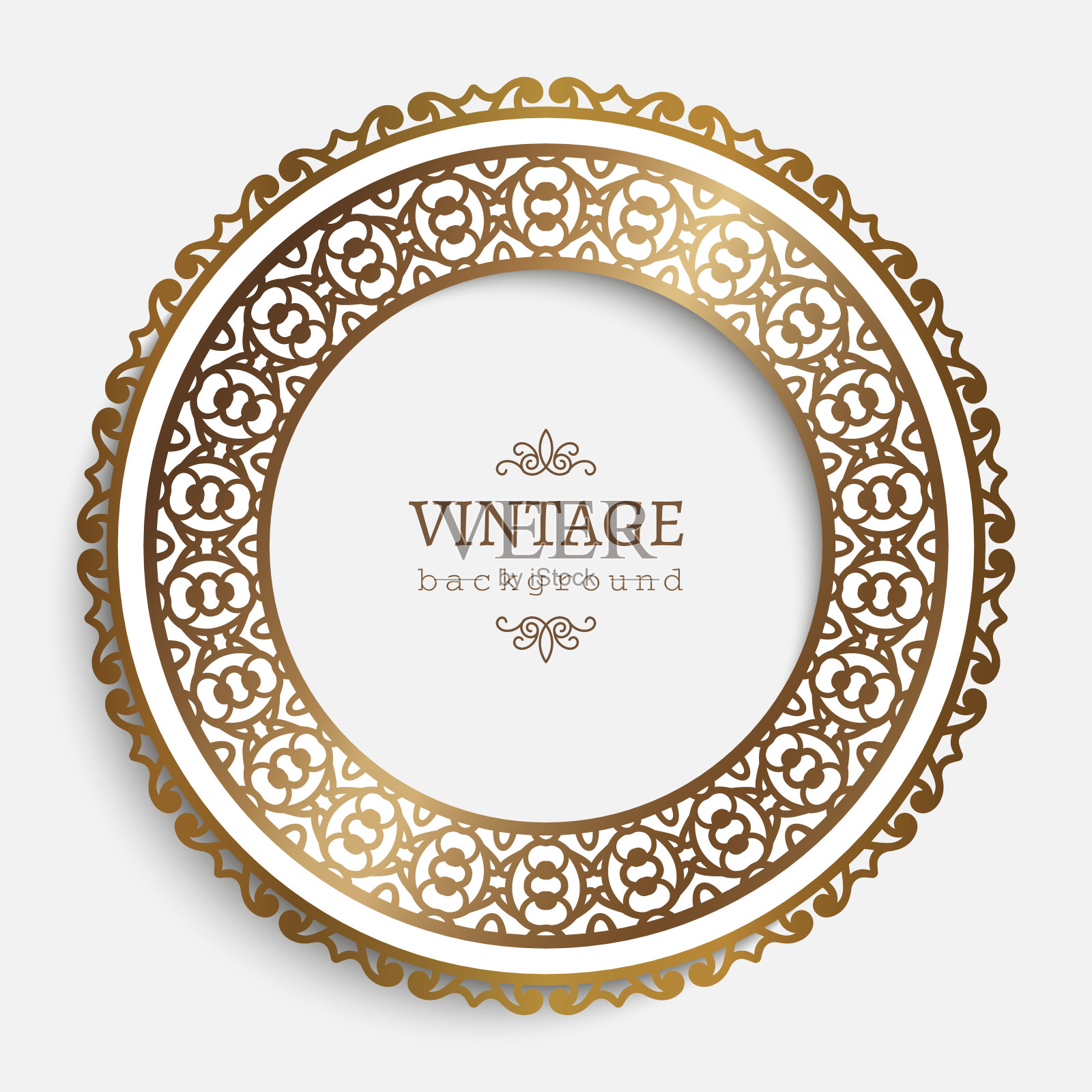 复古圆形框架与黄金边界图案设计元素图片