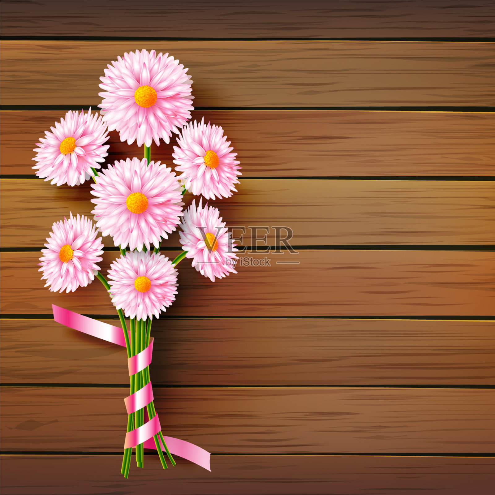 木地板上春花花束001插画图片素材