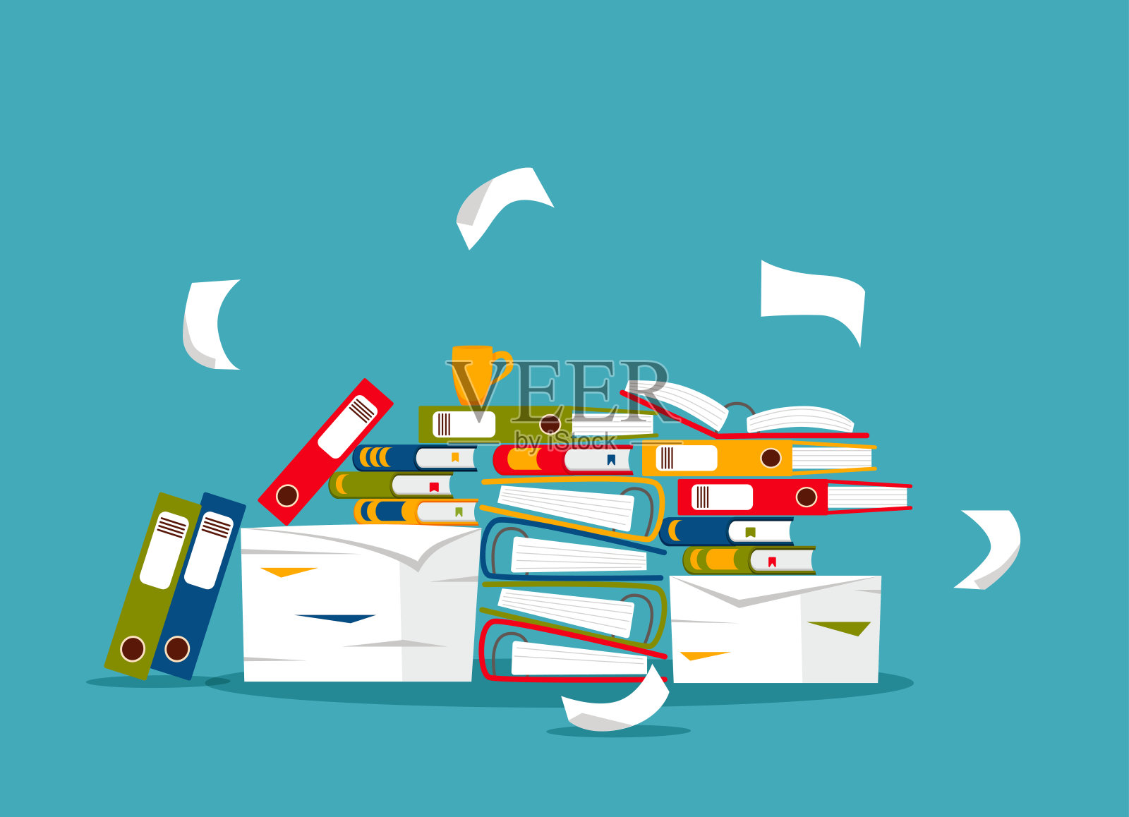 办公室工作场所室内卡通设计。插画图片素材