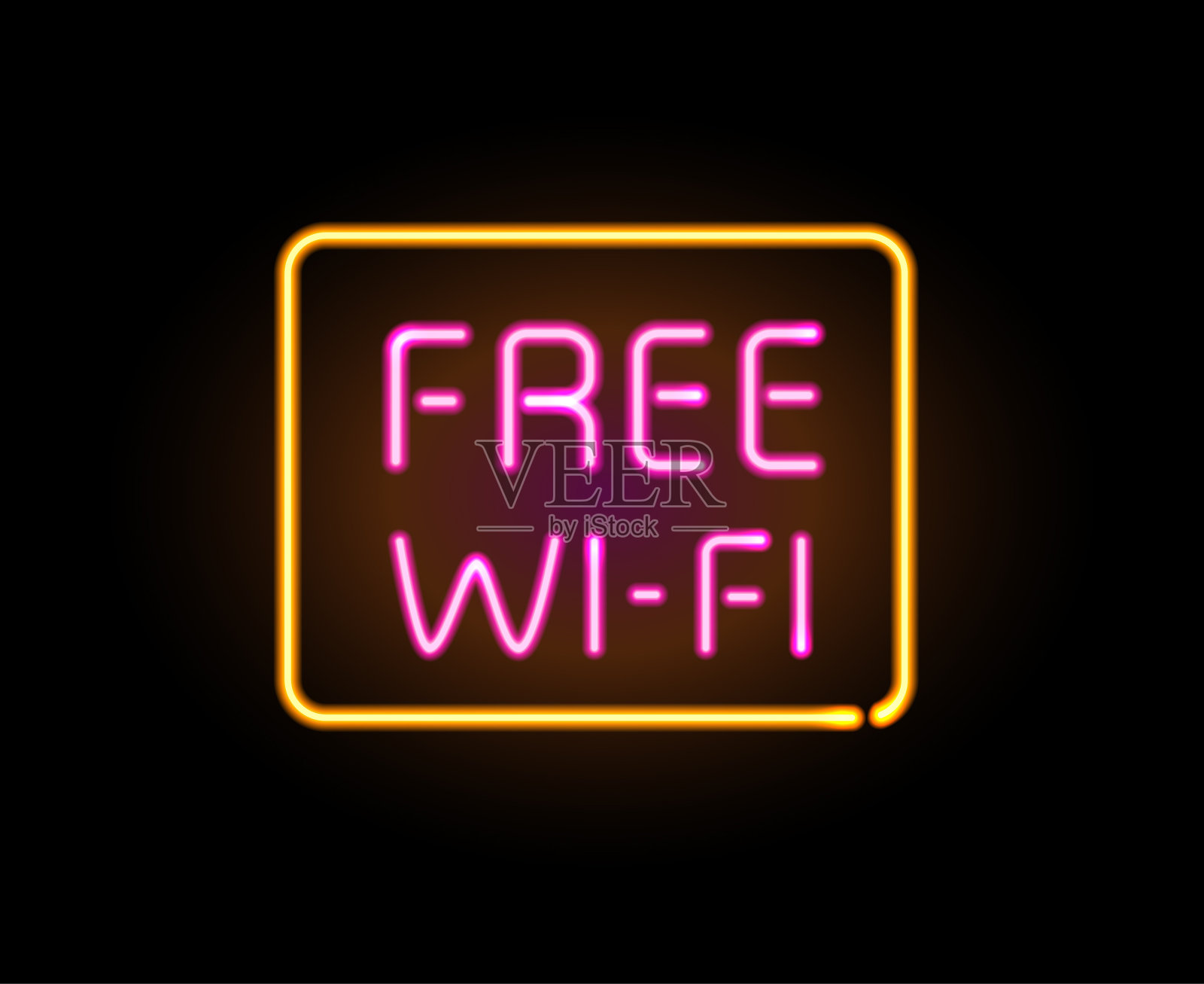 霓虹发光的箭头指针在黑暗的背景。插画图片素材