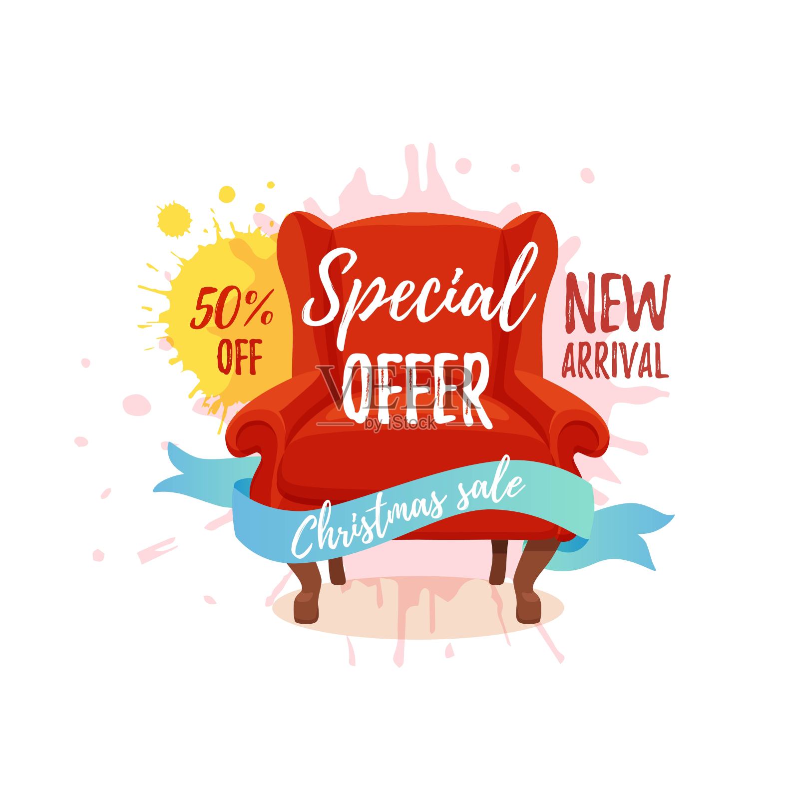 扶手椅彩色卡通插图矢量销售概念。设计元素图片