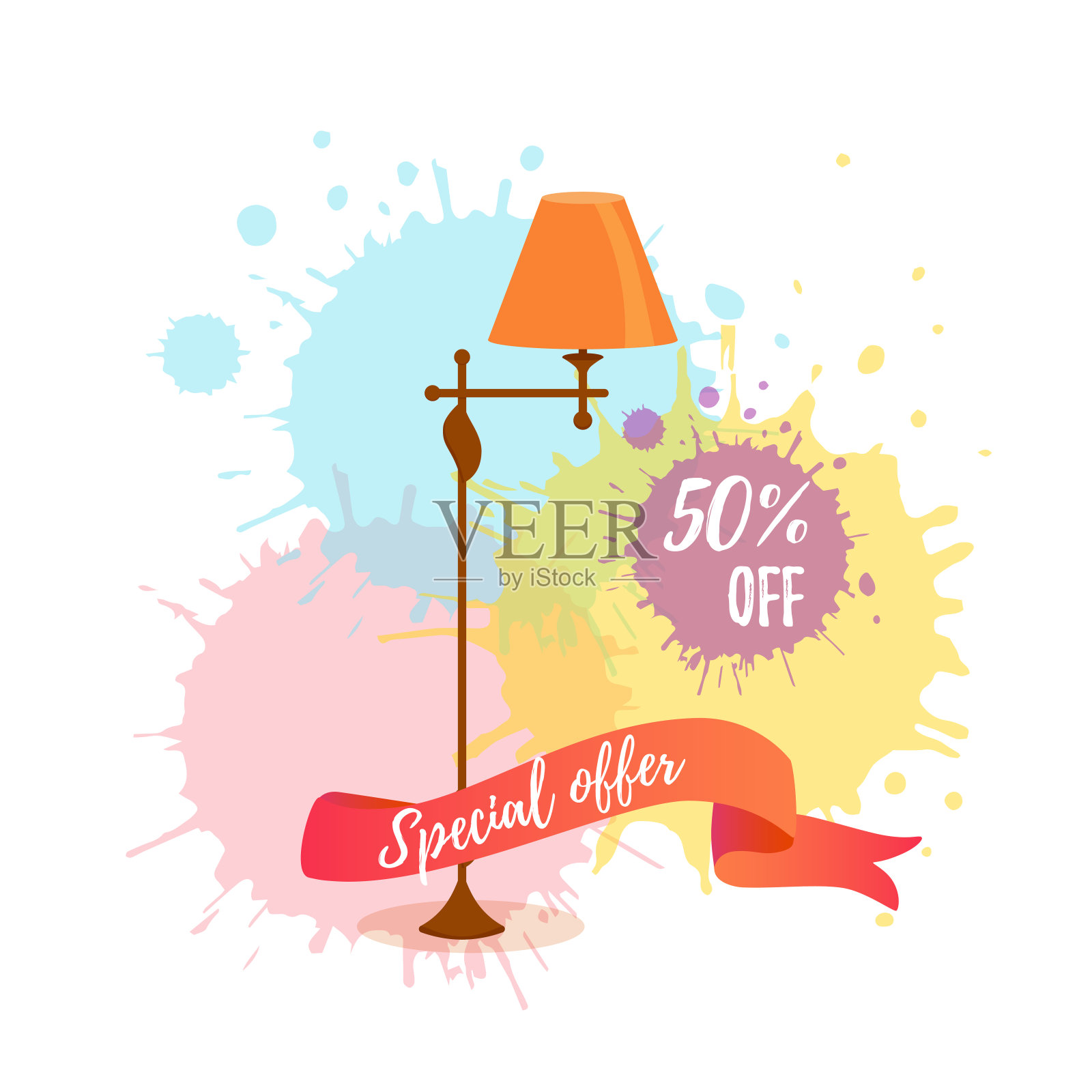 彩色卡通落地灯销售概念家电室内家具店插画图片素材