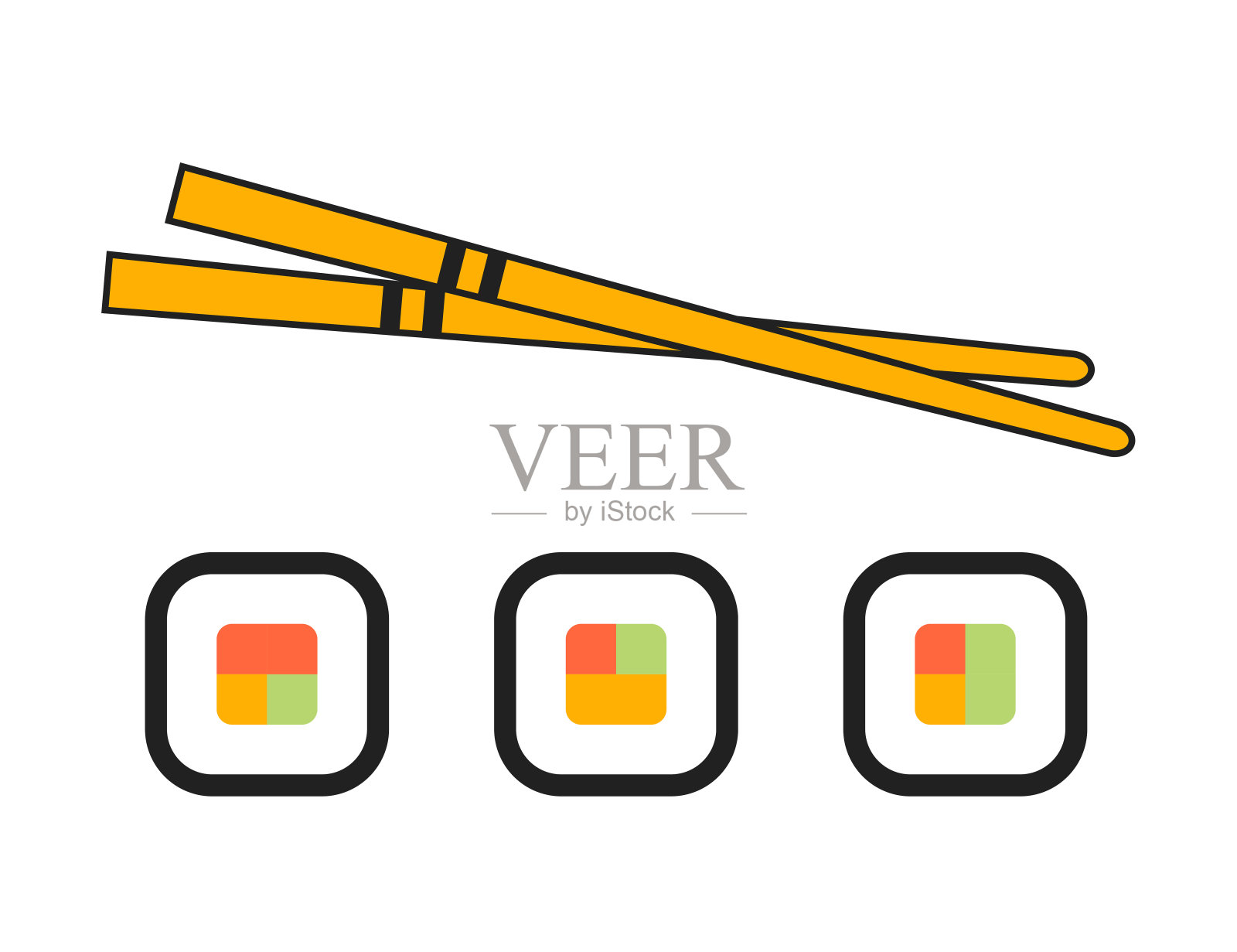 卡通寿司简单的矢量插图。食物孤立图标设置在平面。图标素材