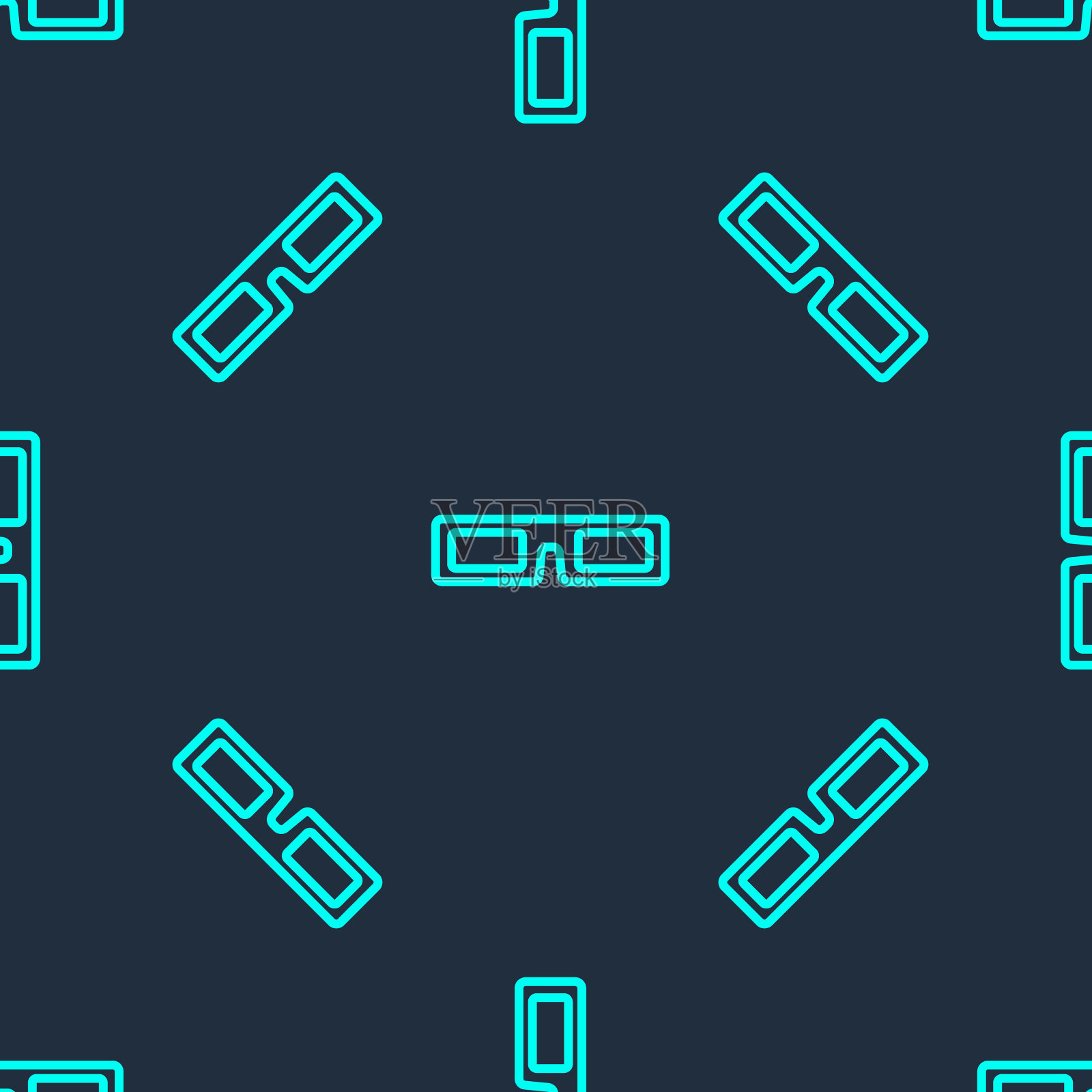 绿线电影眼镜图标隔离无缝模式上的蓝色背景。矢量图插画图片素材