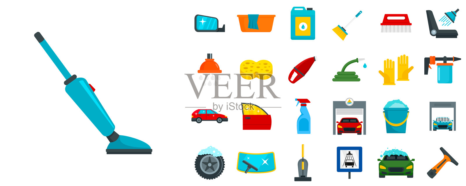 洗车图标设置，平面风格图标素材