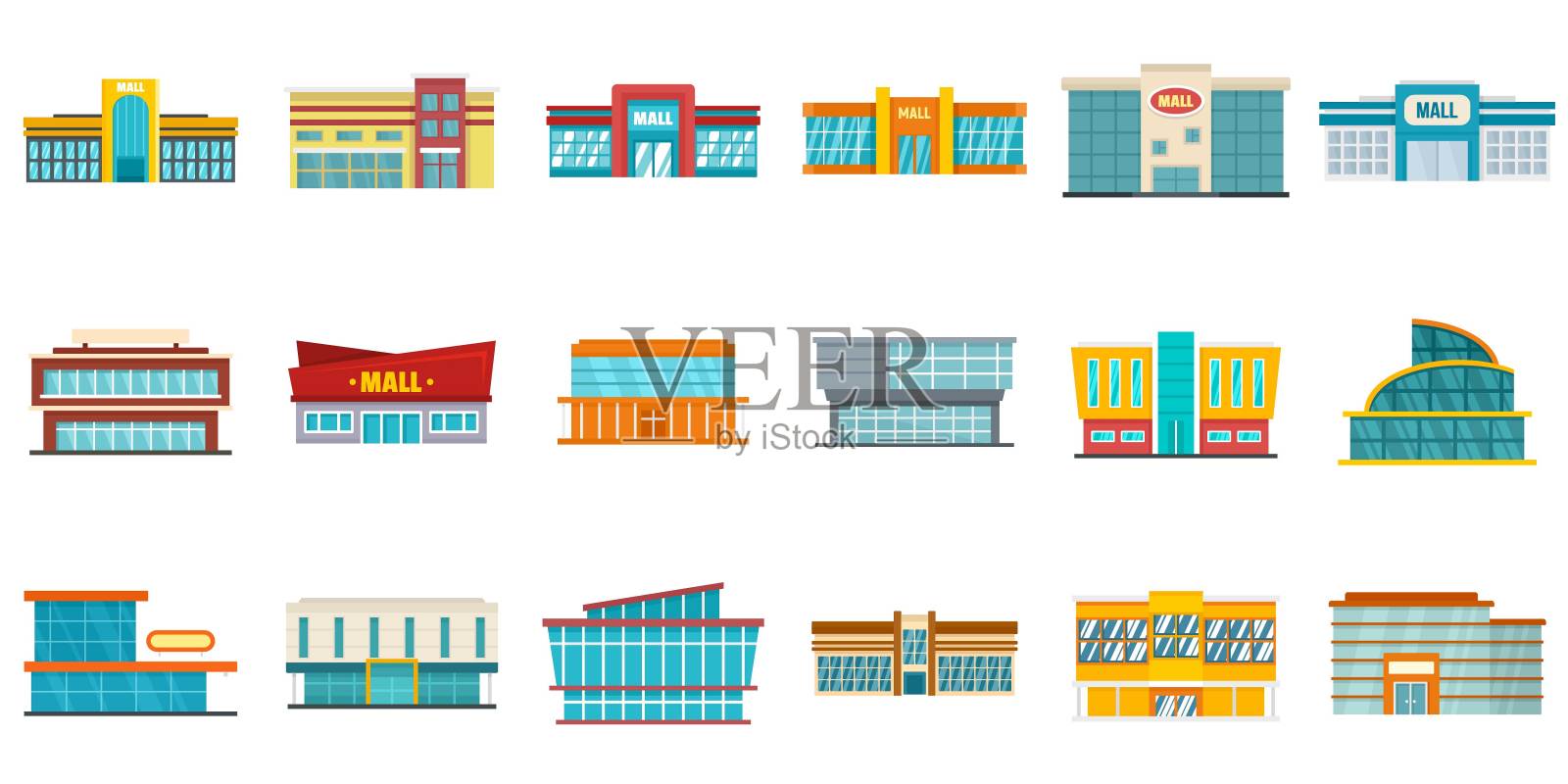 商场图标设置，平面风格插画图片素材