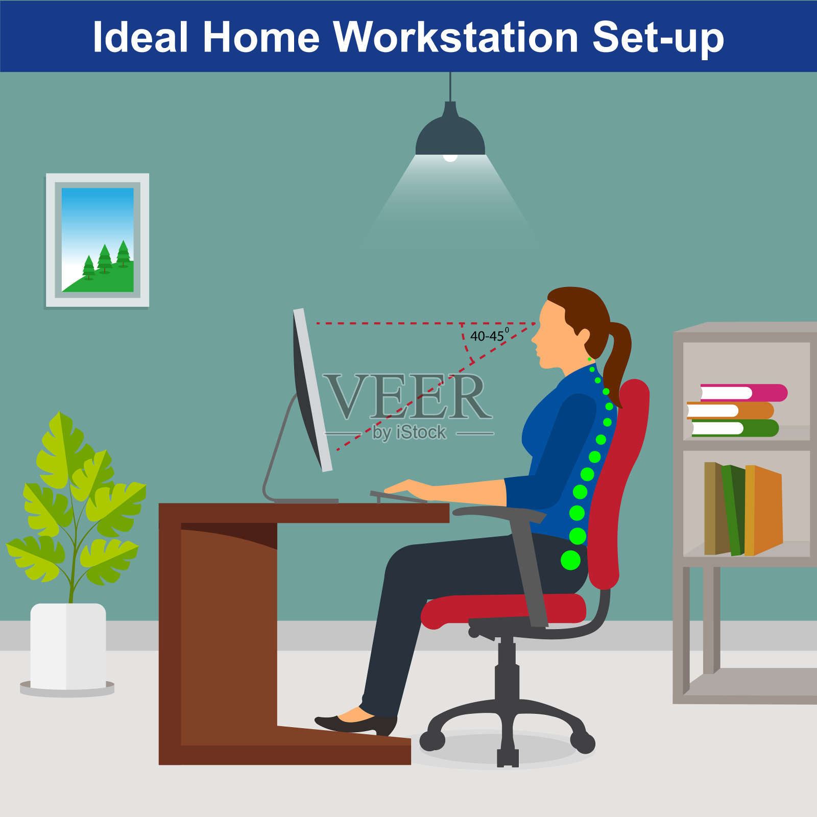 理想的人体工程学工作在家设置插画图片素材