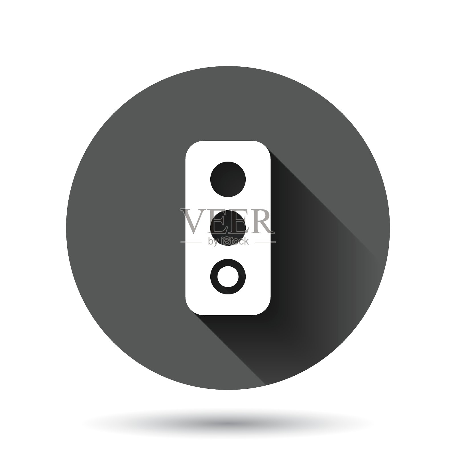 信号量图标在平面风格。交通灯矢量插图上的黑色圆形背景与长阴影效果。十字路口圆按钮经营理念。设计元素图片