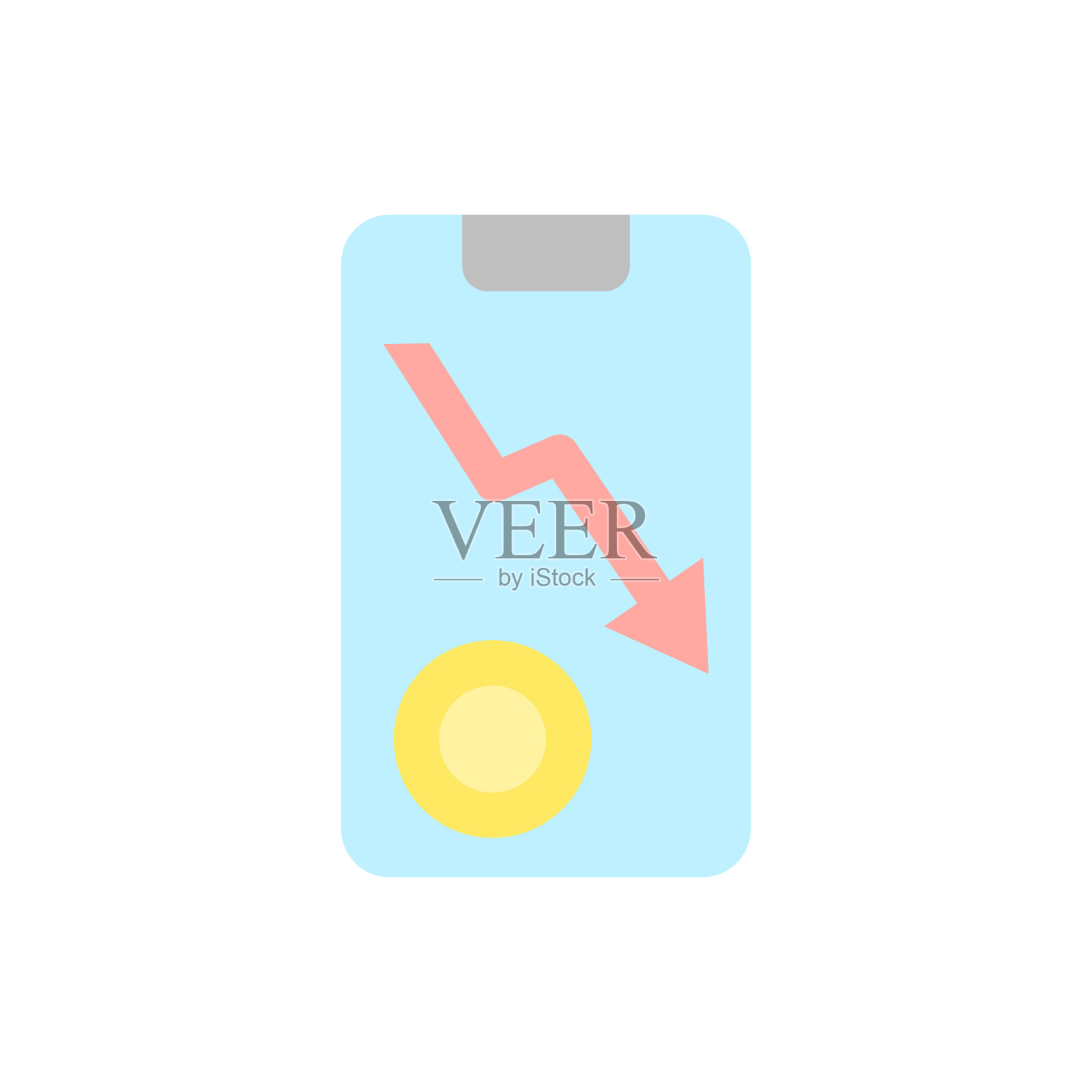 智能手机箭头向下的硬币图标。简单的颜色矢量元素破产图标的用户界面和用户体验，网站或移动应用程序图标素材