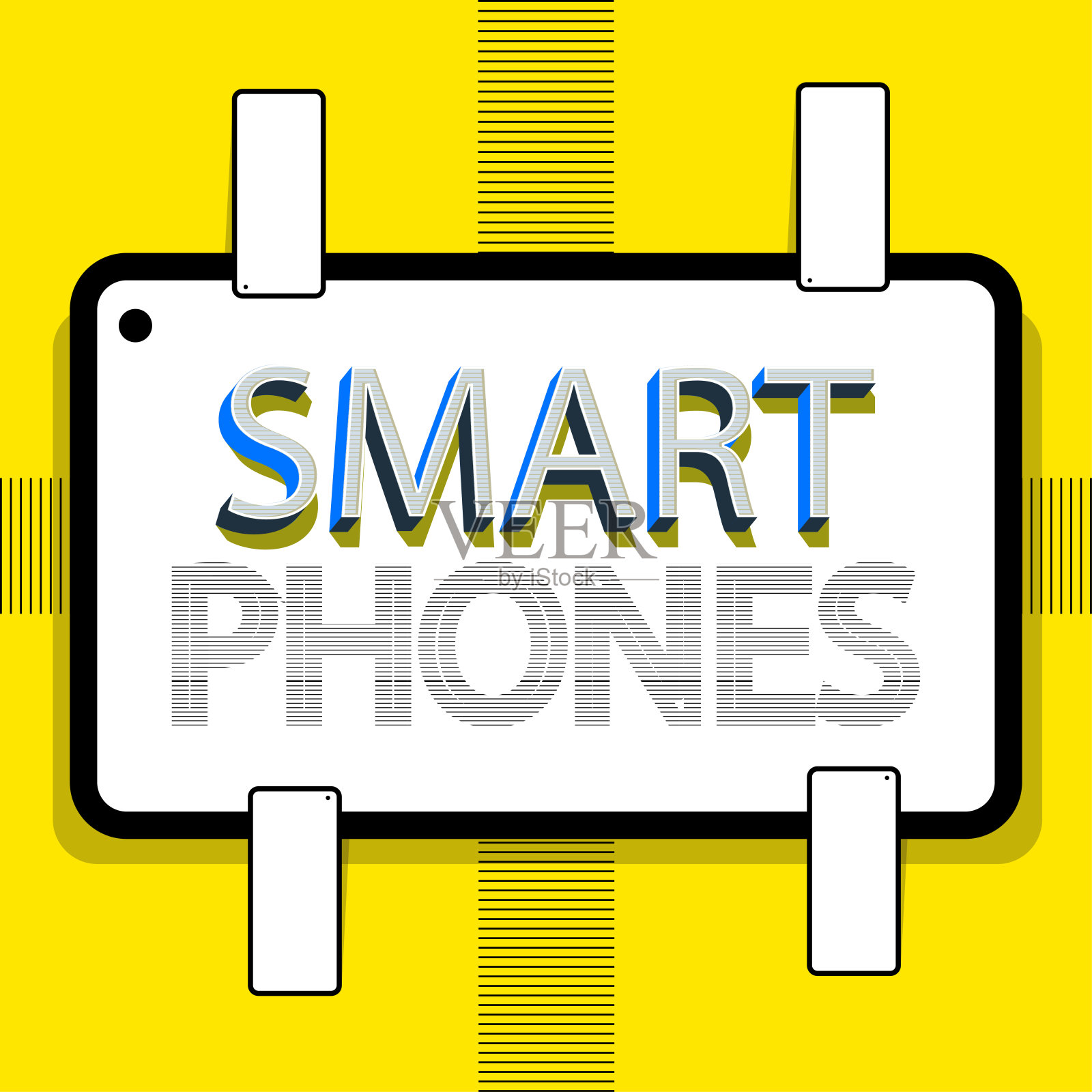 智能手机写作。复古风格的设计。插画图片素材