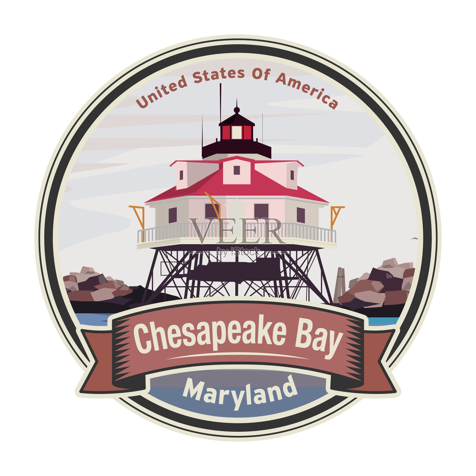 Thomas Point Shoal Light灯塔，切萨皮克湾，马里兰州设计元素图片