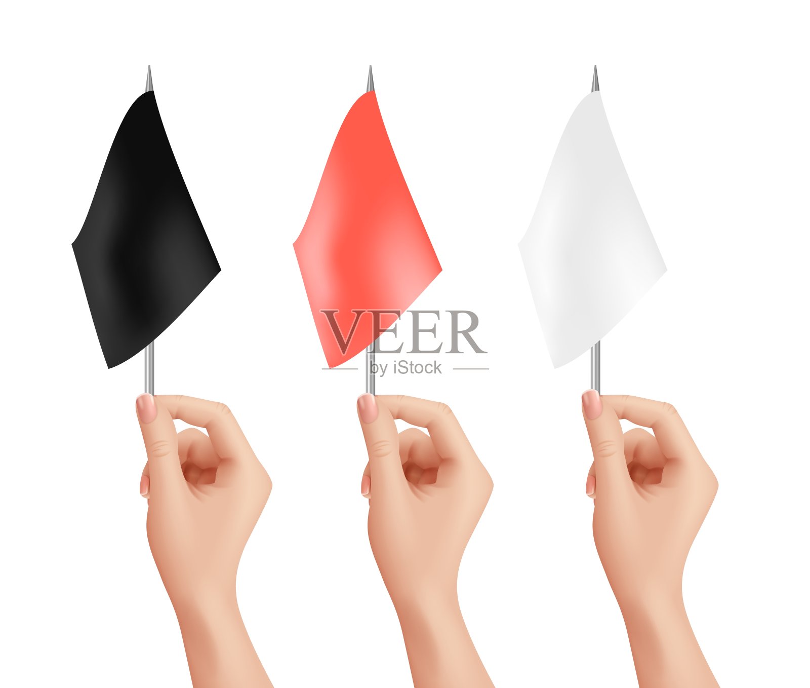 手拿着国旗。孤立的红，黑，白复选框矢量插图设计元素图片