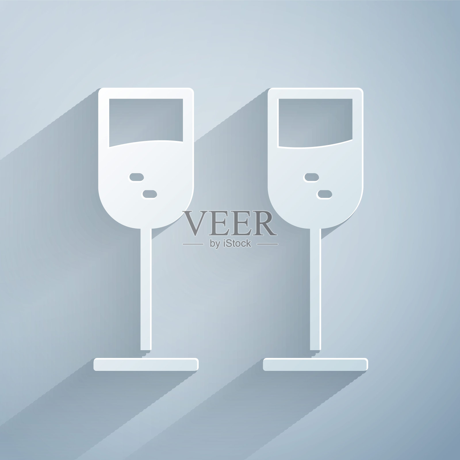 剪纸玻璃香槟图标孤立在灰色背景。纸艺术风格。向量插画图片素材