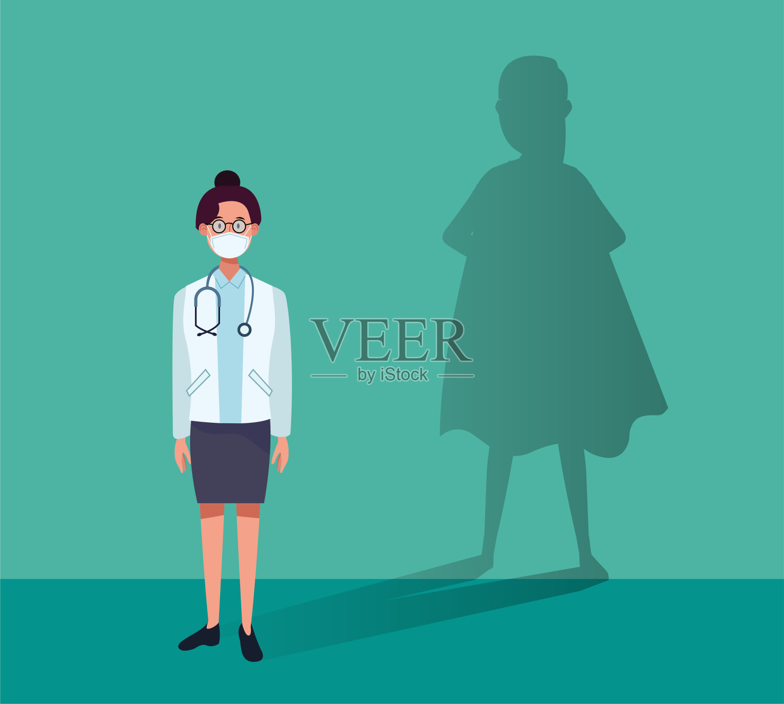 女医生英雄与超级英雄的影子插画图片素材