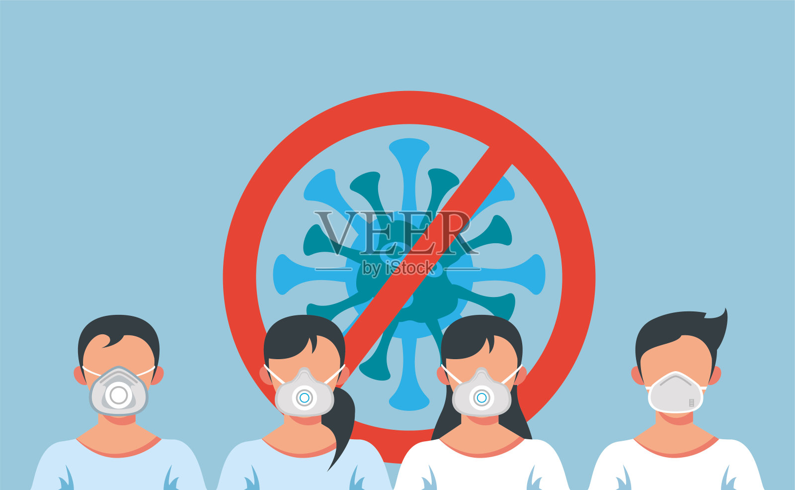 年轻人戴着医用口罩插画图片素材