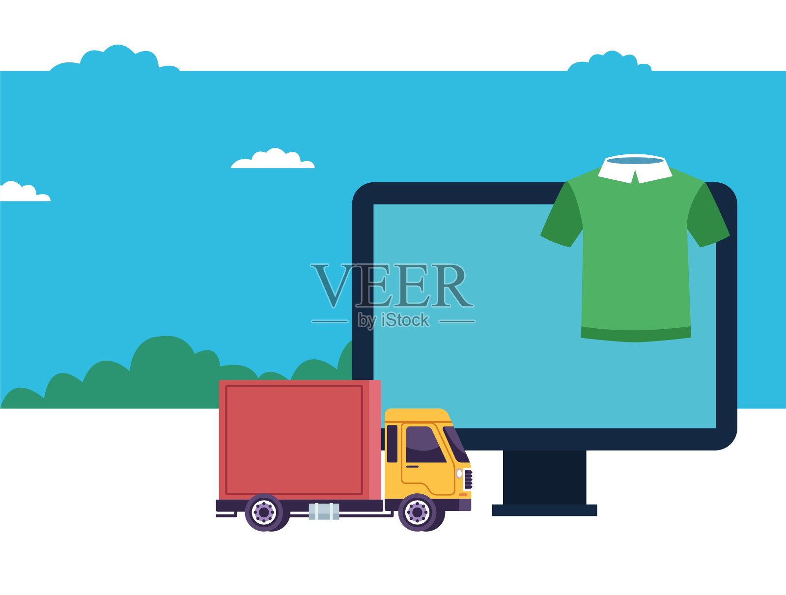 配送服务在线与桌面插画图片素材