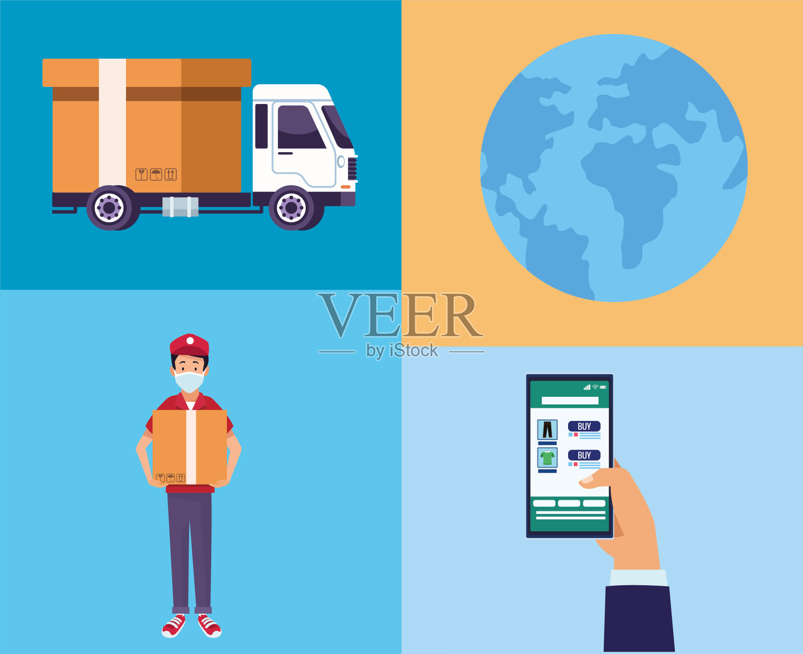 带着医用口罩的快递员插画图片素材