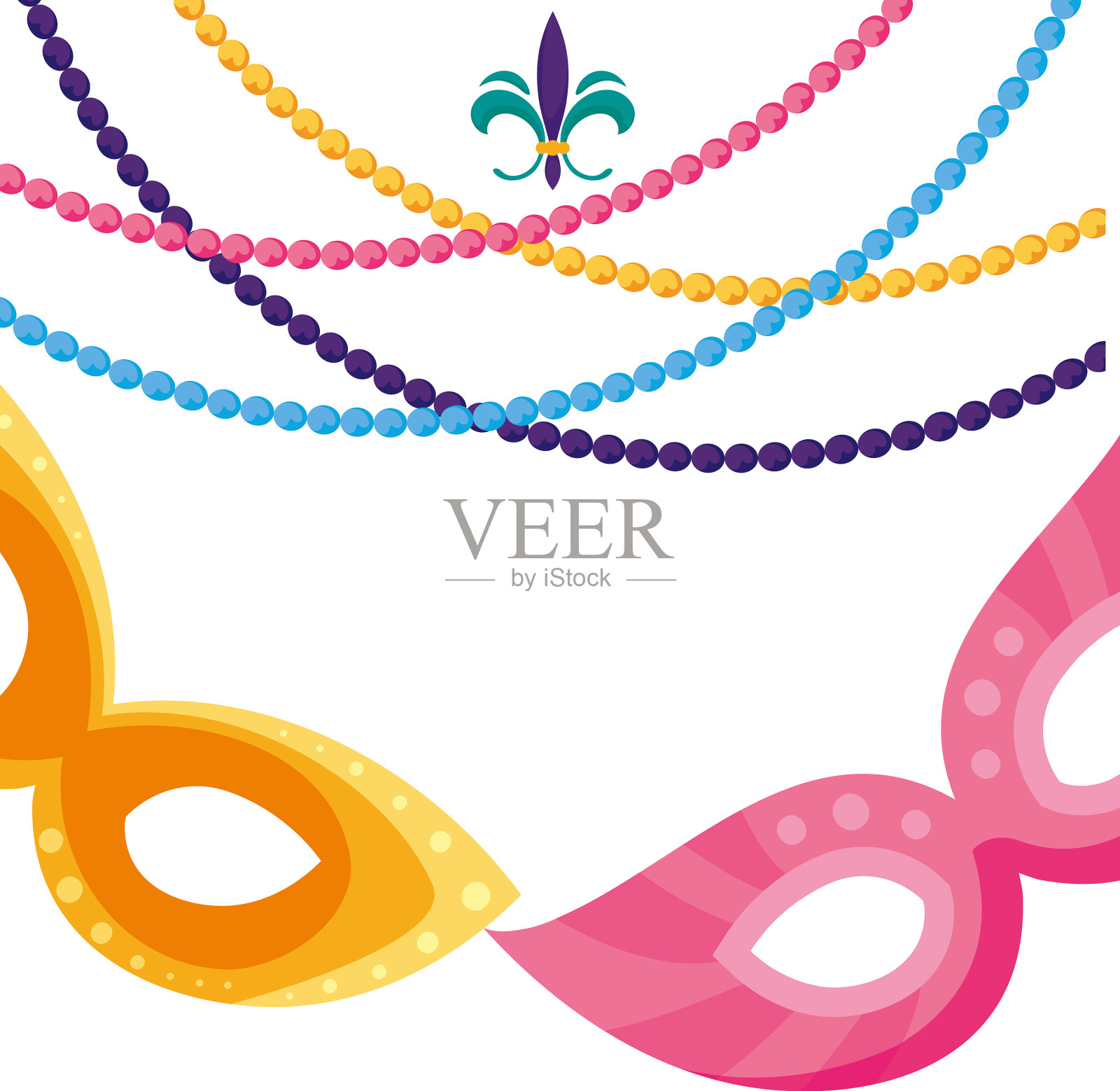 隔离的狂欢节面具和项链插画图片素材