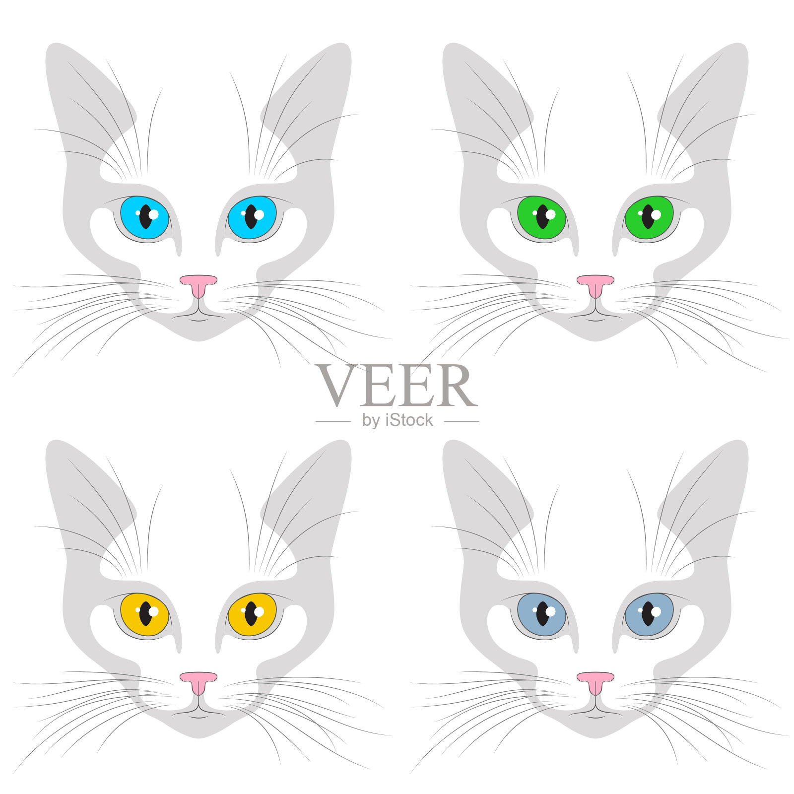 有风格的猫脸和大眼睛和颤栗插画图片素材