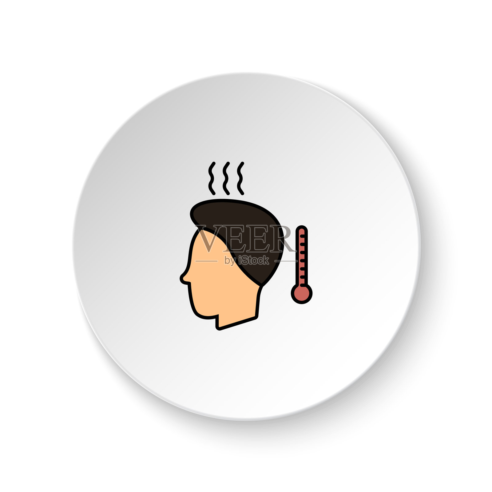 圆形按钮为网页图标，疾病，病人，温度。按钮横幅圆形，徽章界面的应用说明插画图片素材