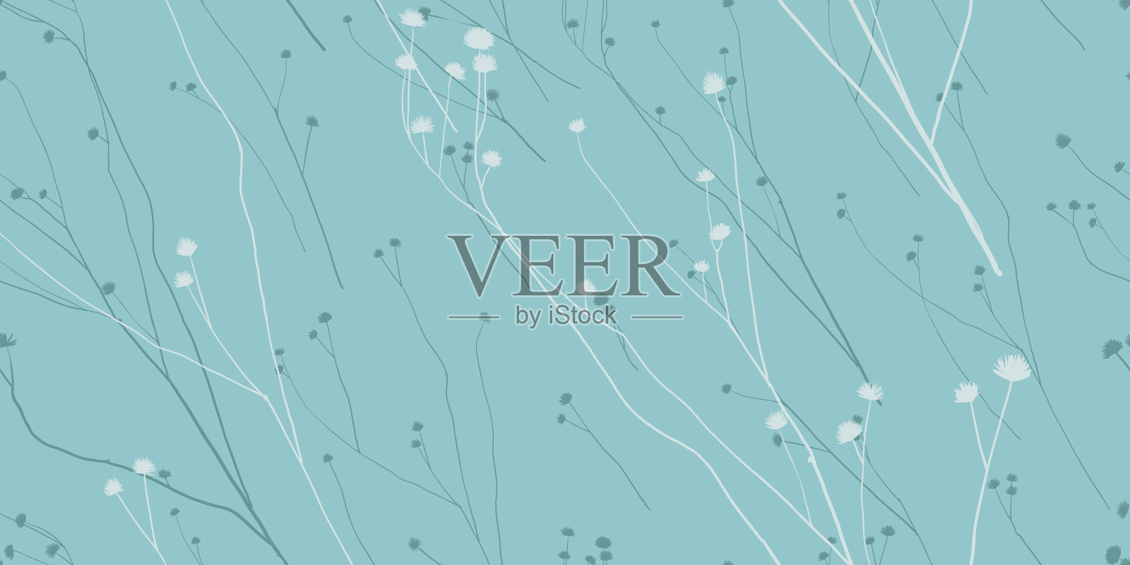 蓝色背景上的抽象野花。插画图片素材