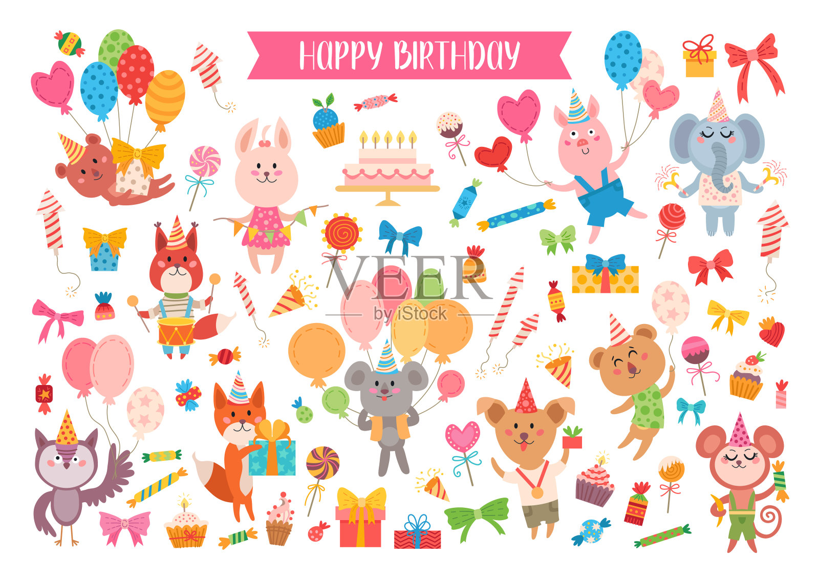 为孩子们设计的动物生日派对设计模板素材