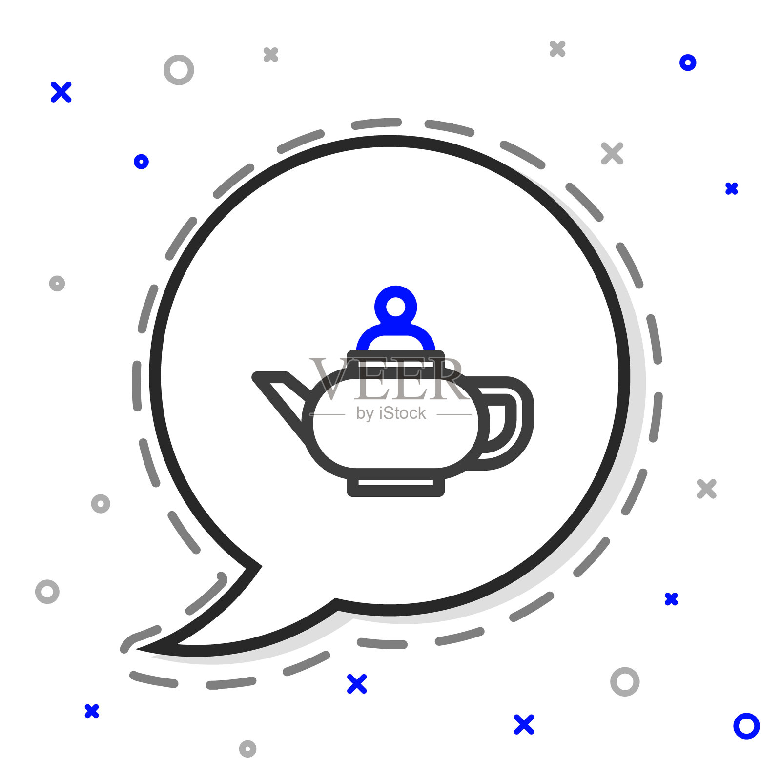 中国传统茶道图标孤立在白色背景上。茶壶和杯子。色彩斑斓的轮廓的概念。矢量图插画图片素材