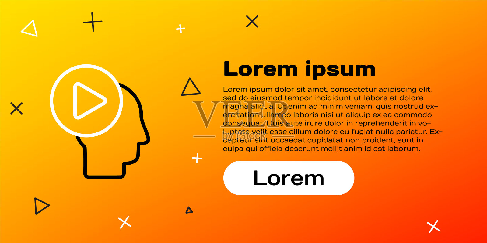 线头人与播放按钮图标隔离在黄色背景。色彩斑斓的轮廓的概念。矢量图插画图片素材