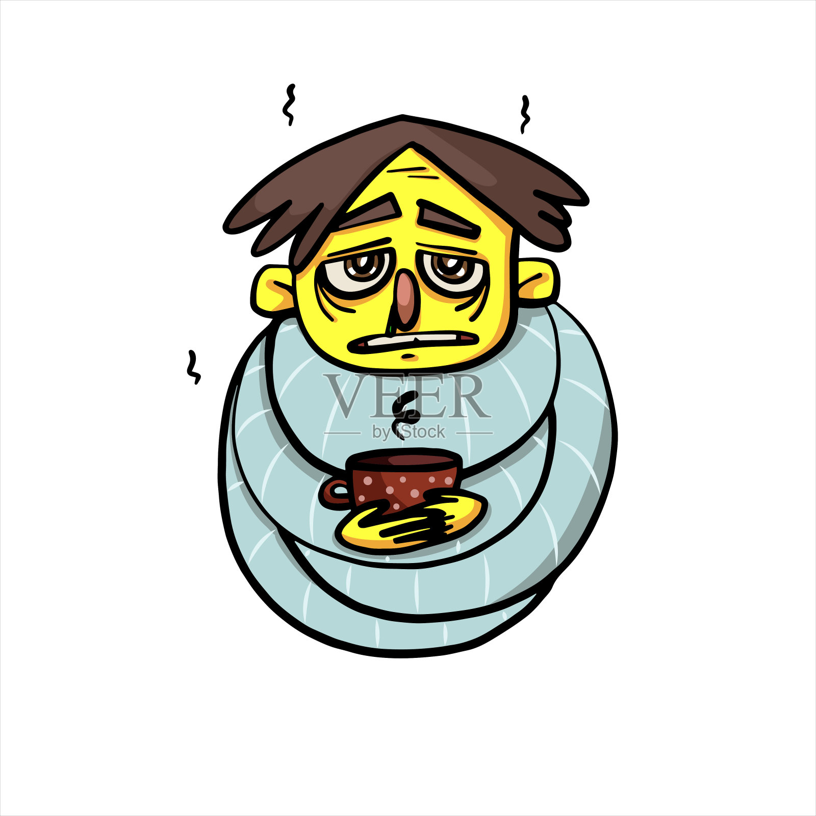 生病的人与一杯茶的载体设计元素图片