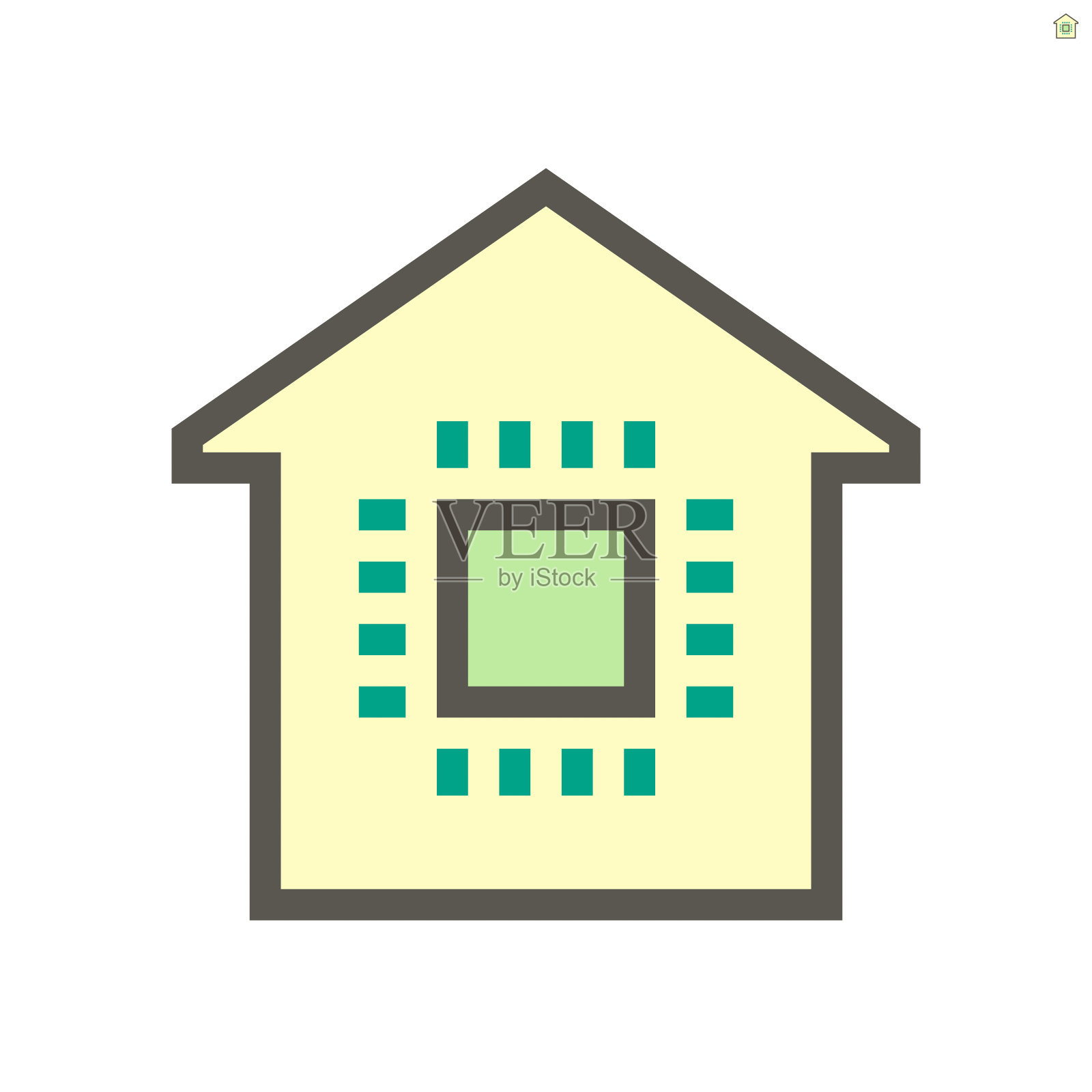 电脑芯片处理器和家用智能家居技术矢量图标概念设计，48X48像素完美，笔画可编辑。图标素材