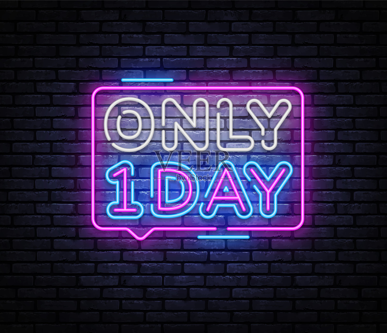 只有一天霓虹符号向量。设计模板霓虹招牌，灯光横幅，夜间亮广告，灯光题字。矢量图插画图片素材