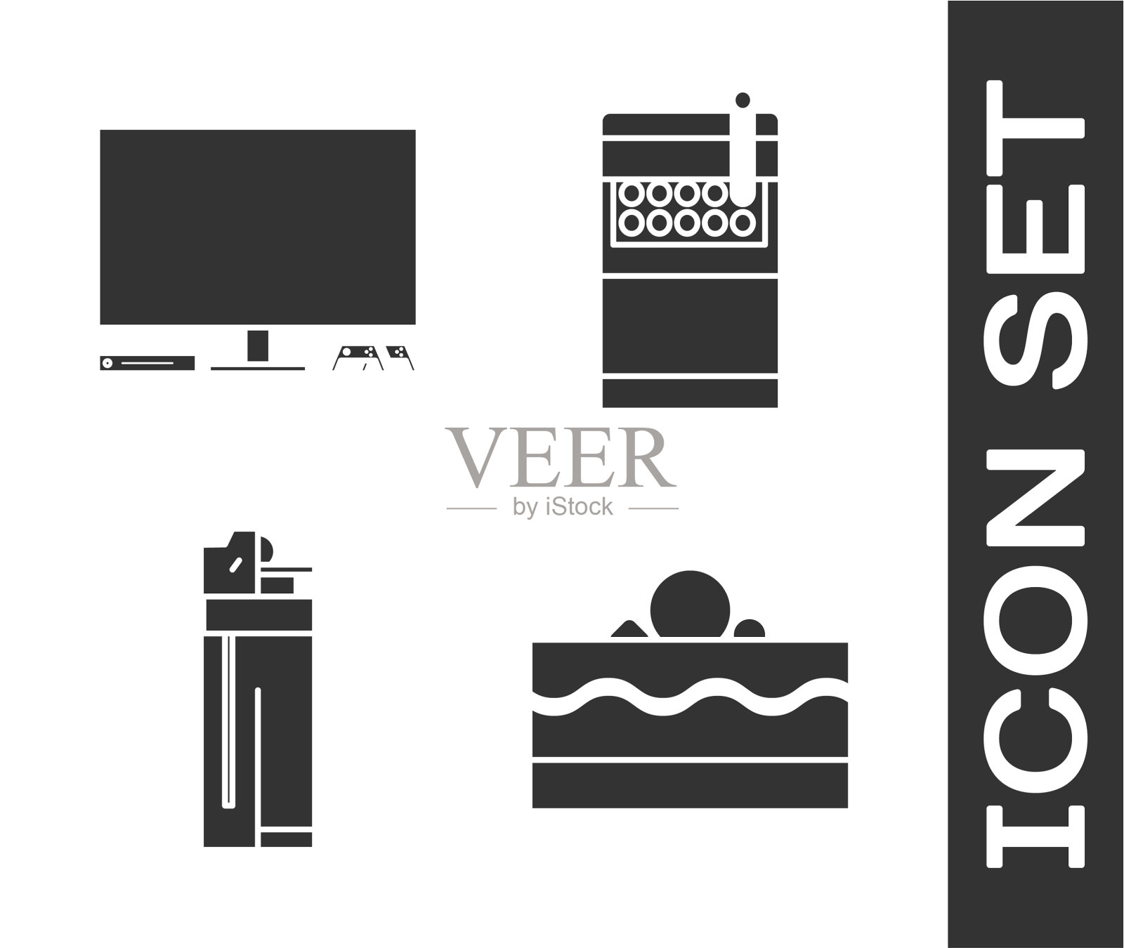 设置蛋糕视频游戏控制台打火机和打开图标素材