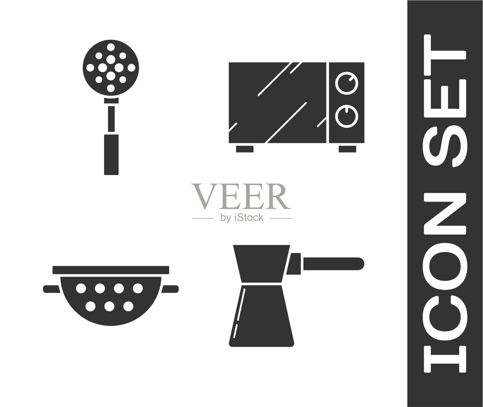 设置咖啡土耳其铲厨房滤锅和图标素材