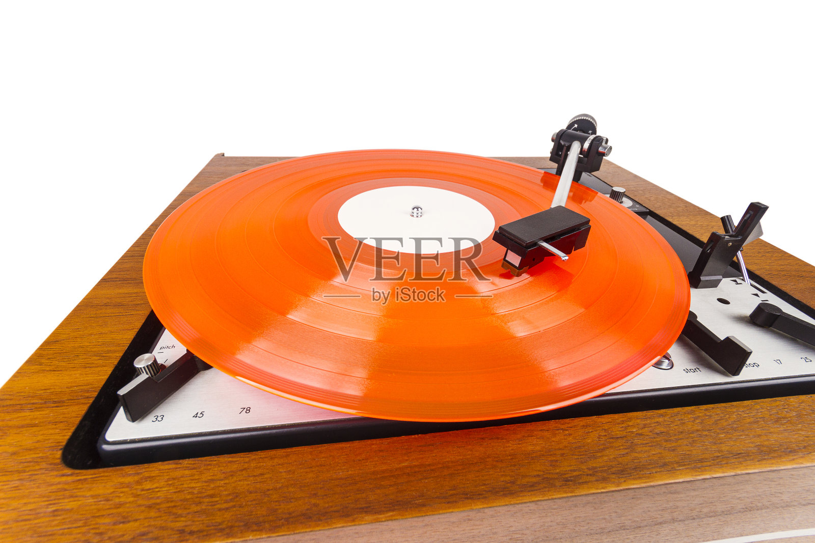 复古转盘与红乙烯隔离在白色照片摄影图片