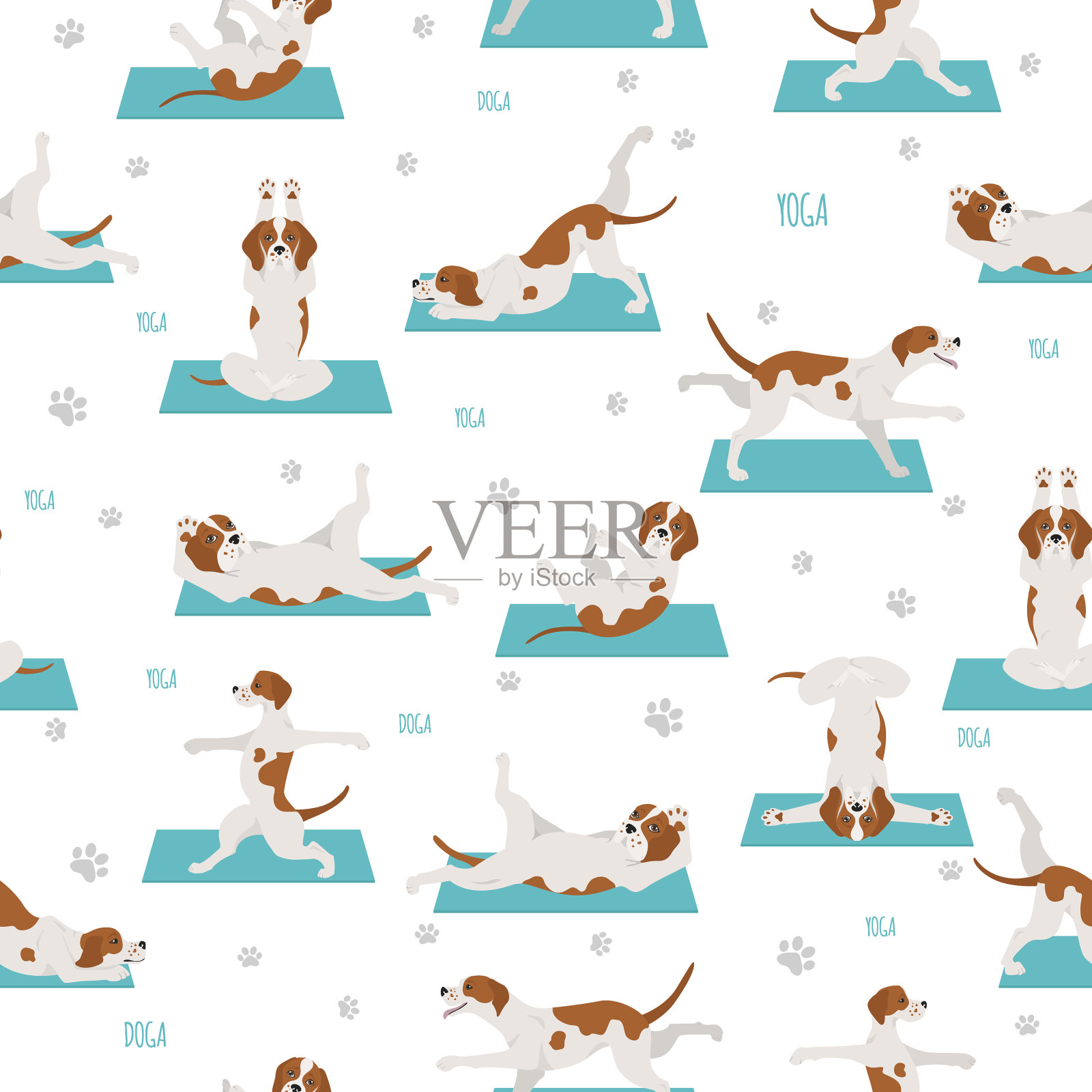 瑜伽狗的姿势和运动无缝模式插画图片素材
