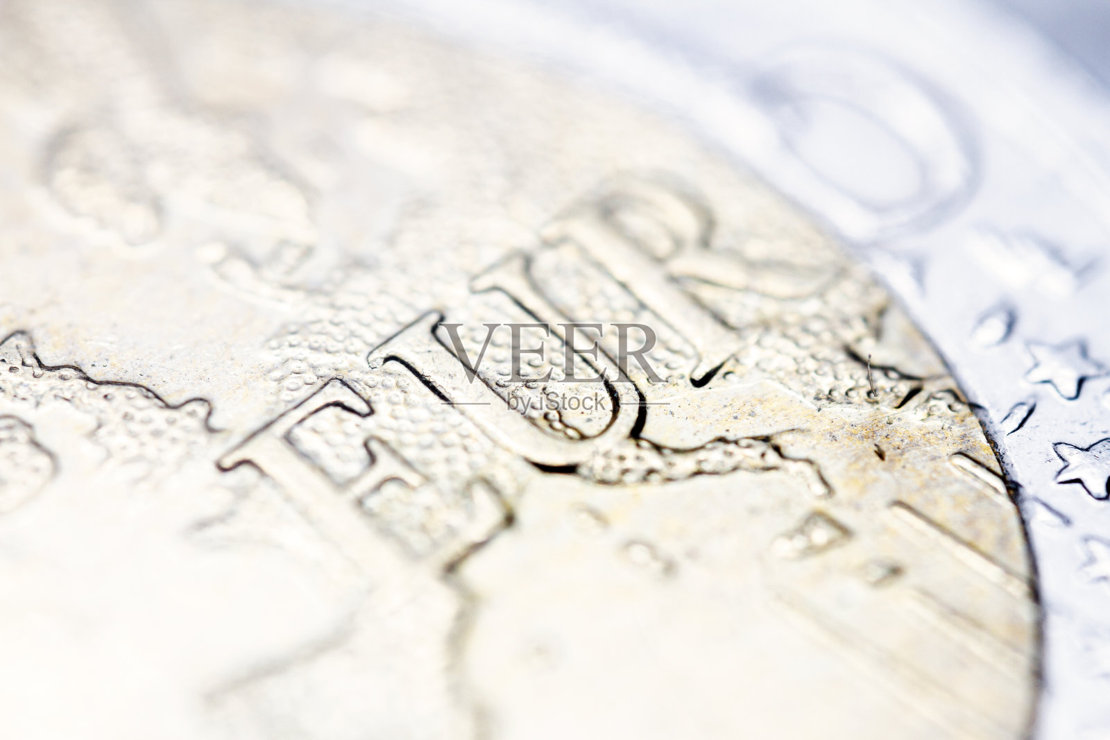 二欧元硬币宏观细节照片摄影图片